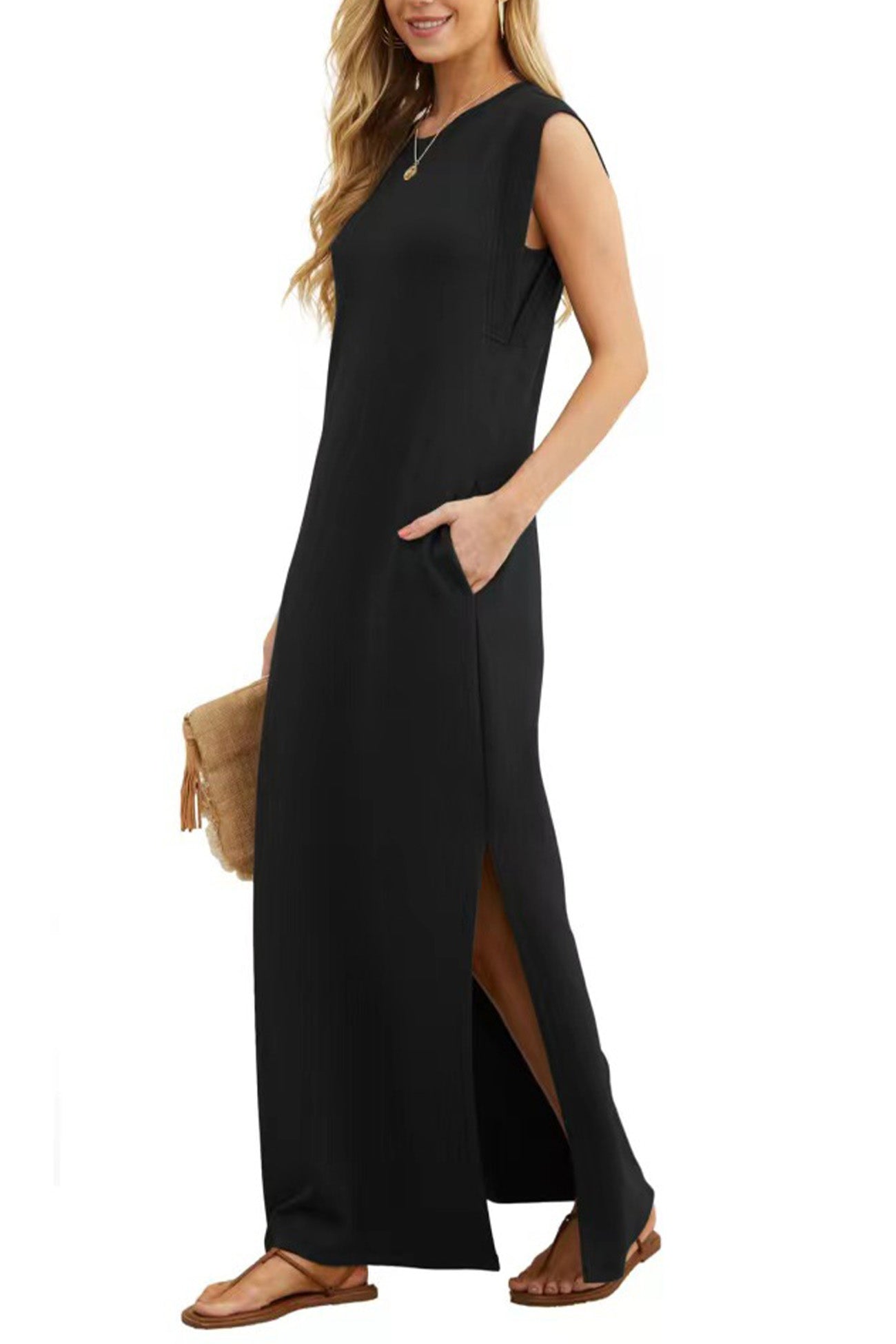 Side Slit Pocket Tank Maxi Dress