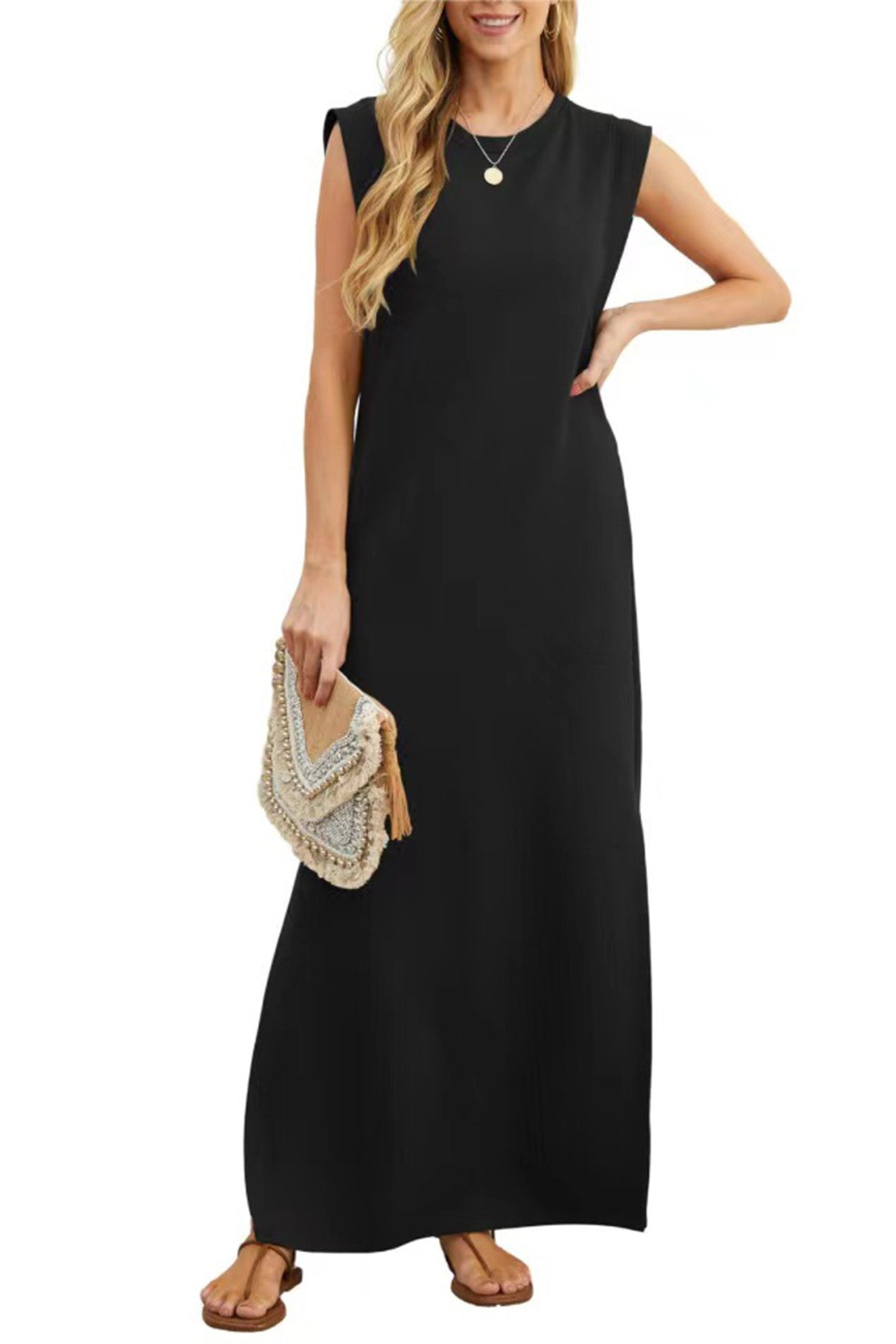 Side Slit Pocket Tank Maxi Dress