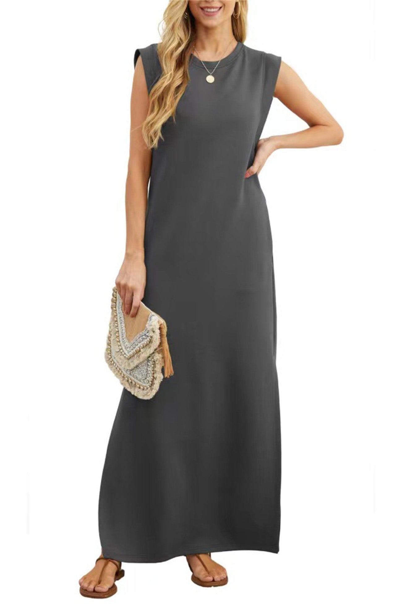 Side Slit Pocket Tank Maxi Dress