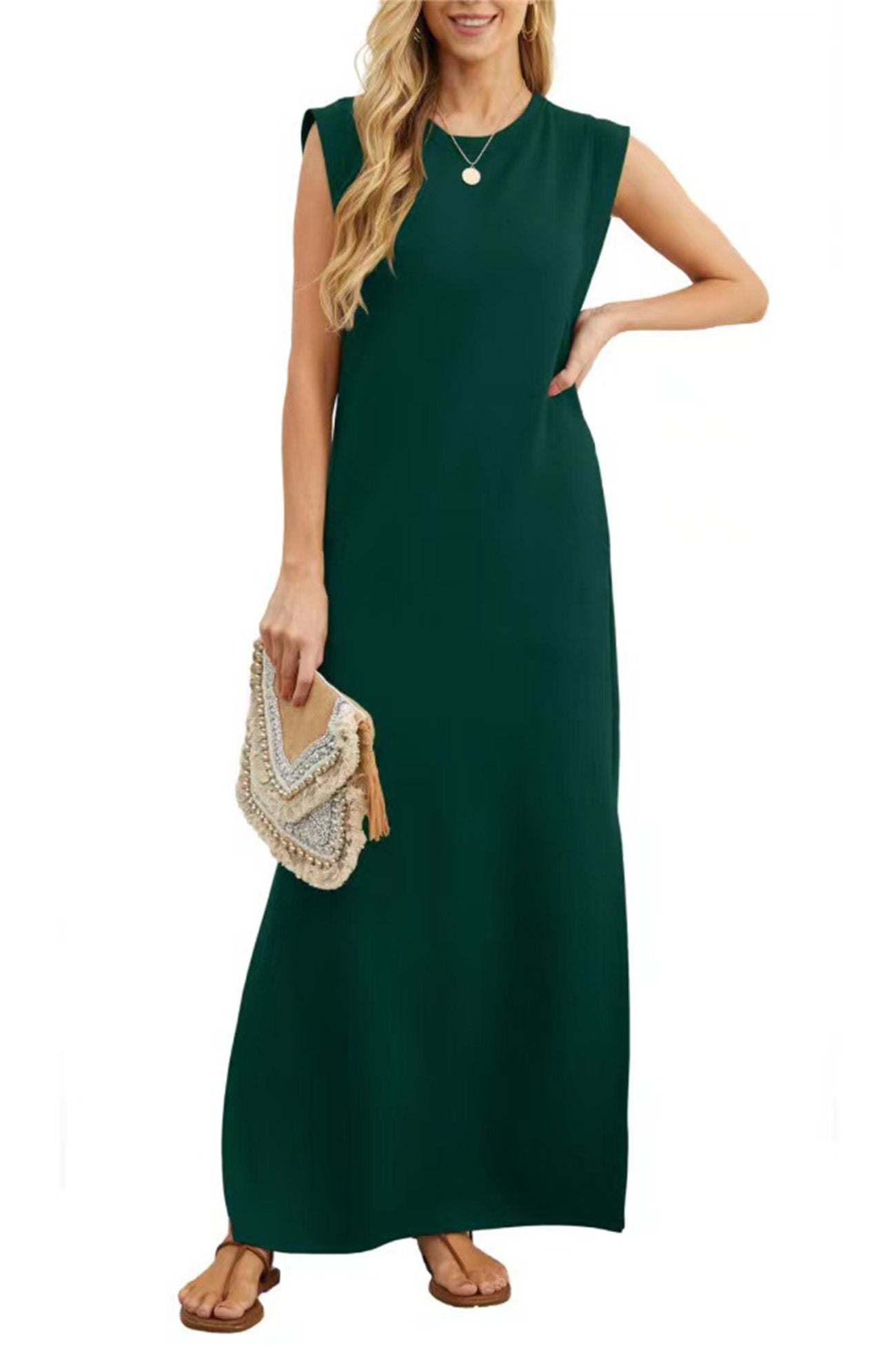 Side Slit Pocket Tank Maxi Dress