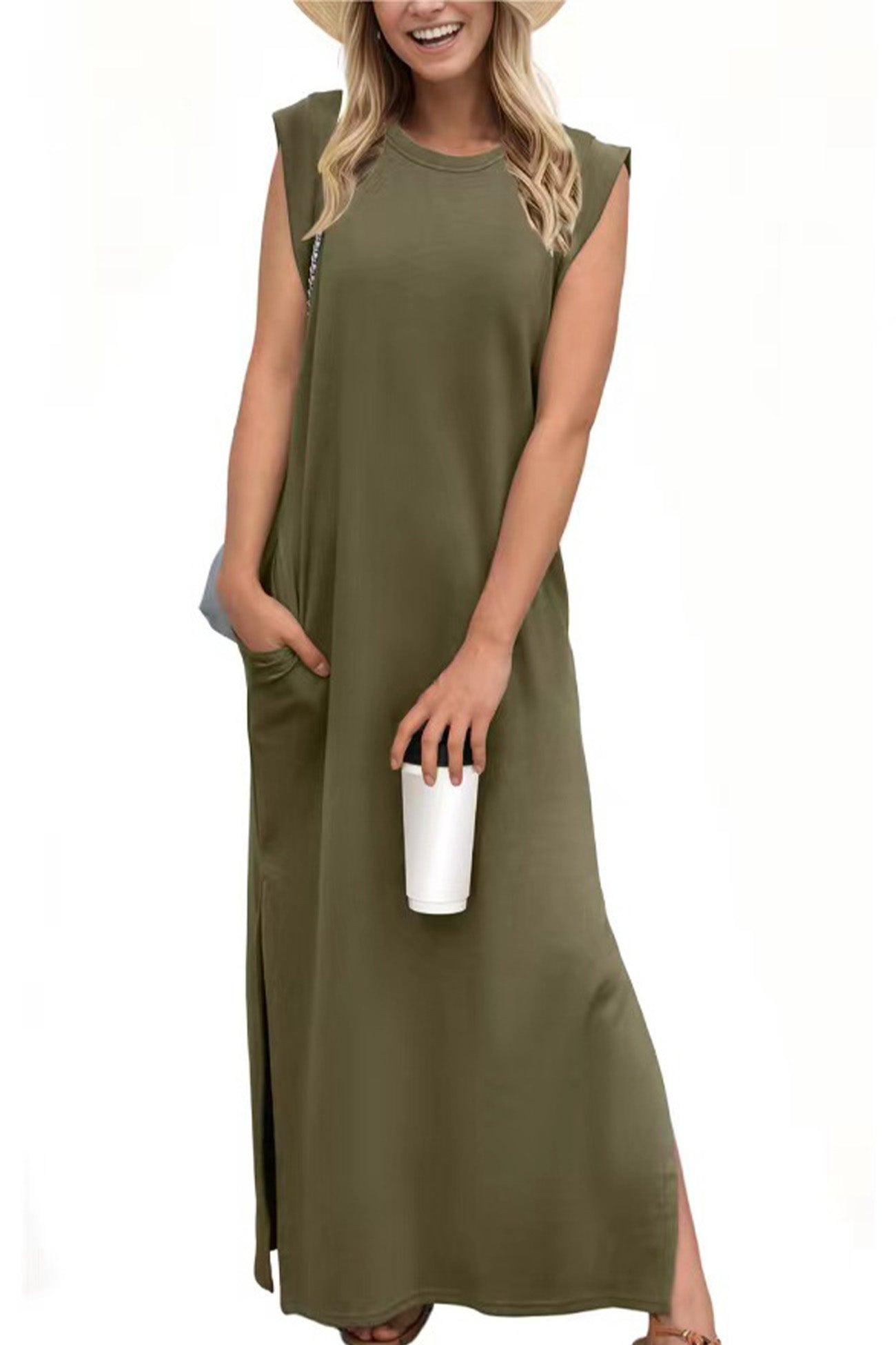 Side Slit Pocket Tank Maxi Dress