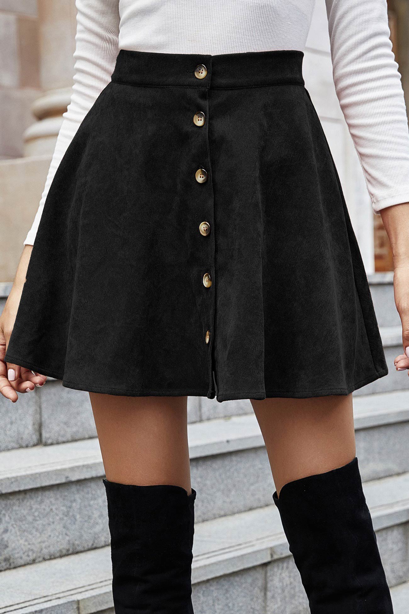 Single-breasted Corduroy Ruched Mini Skirt