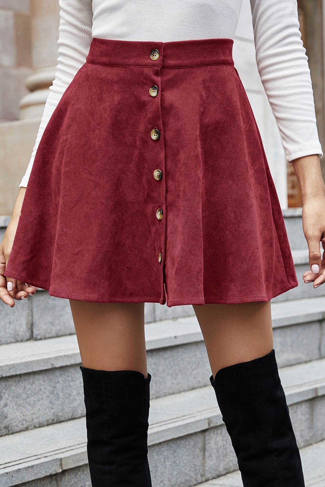 Single-breasted Corduroy Ruched Mini Skirt