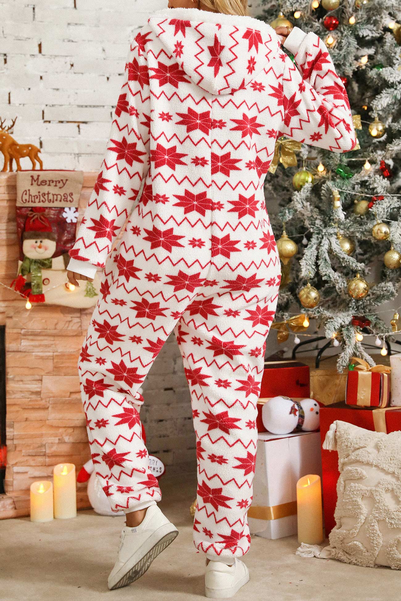 Snowflake Hooded Plush Jumpsuits