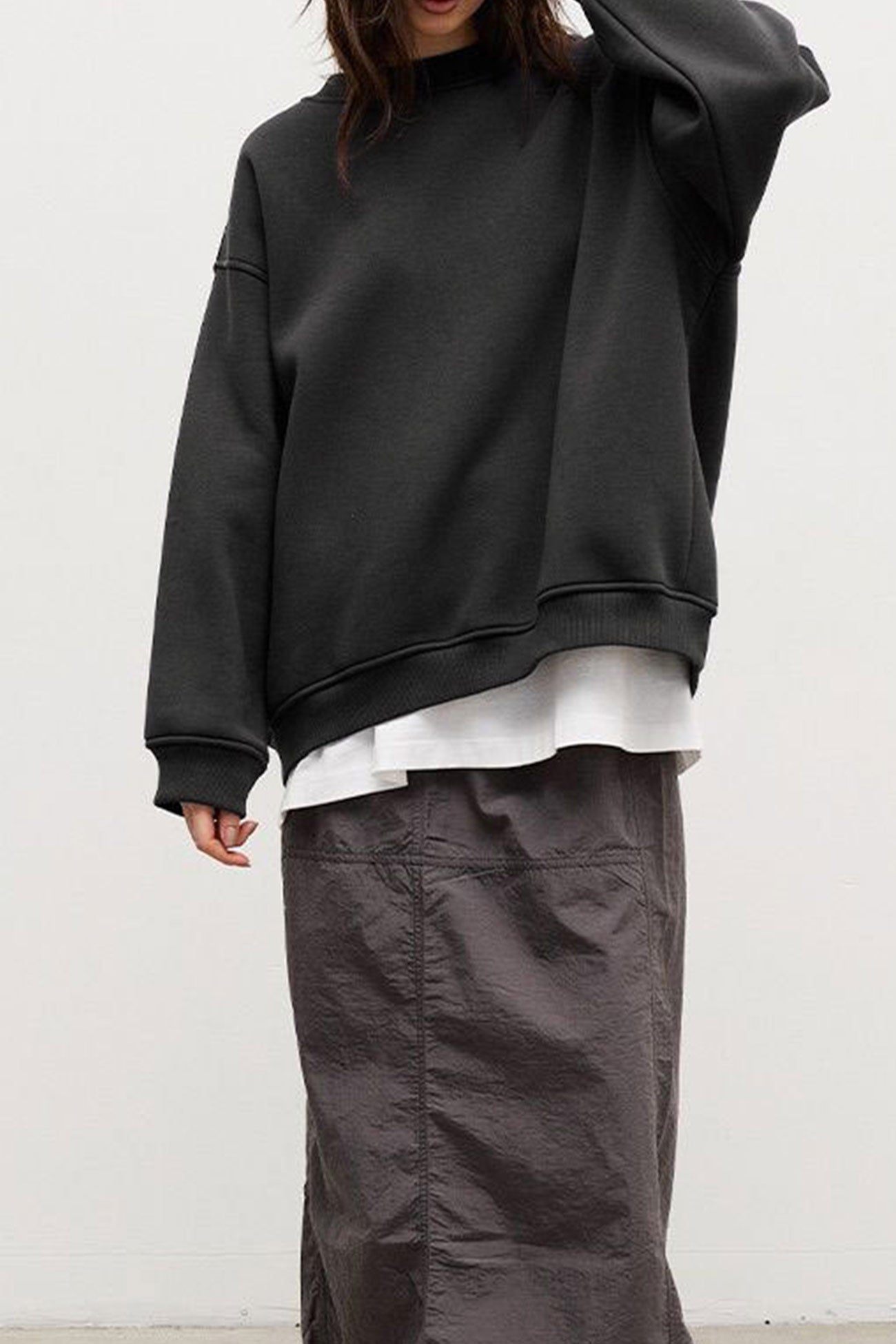 Solid Crew Neck Oversize Sweatshirt