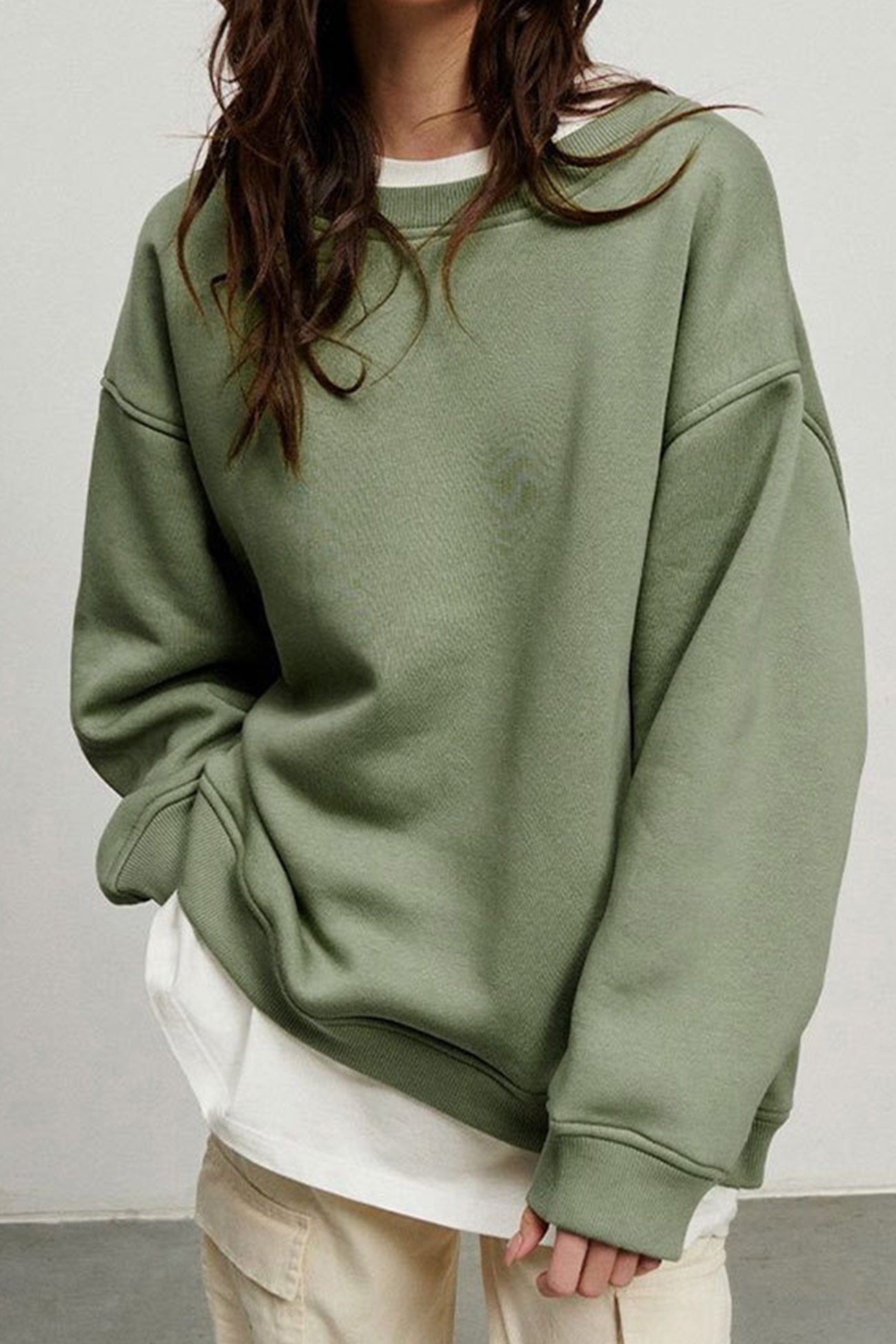 Solid Crew Neck Oversize Sweatshirt