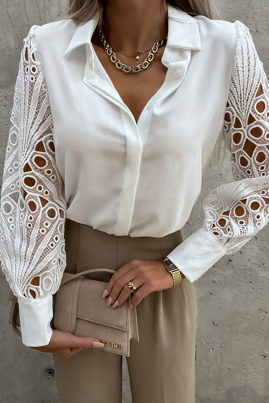 Solid Lace Hollow Out Sleeve Blouse