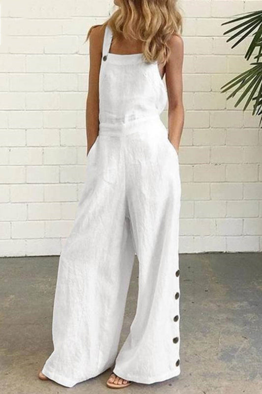 Solid Pocketed Single-breasted Slit Overalls