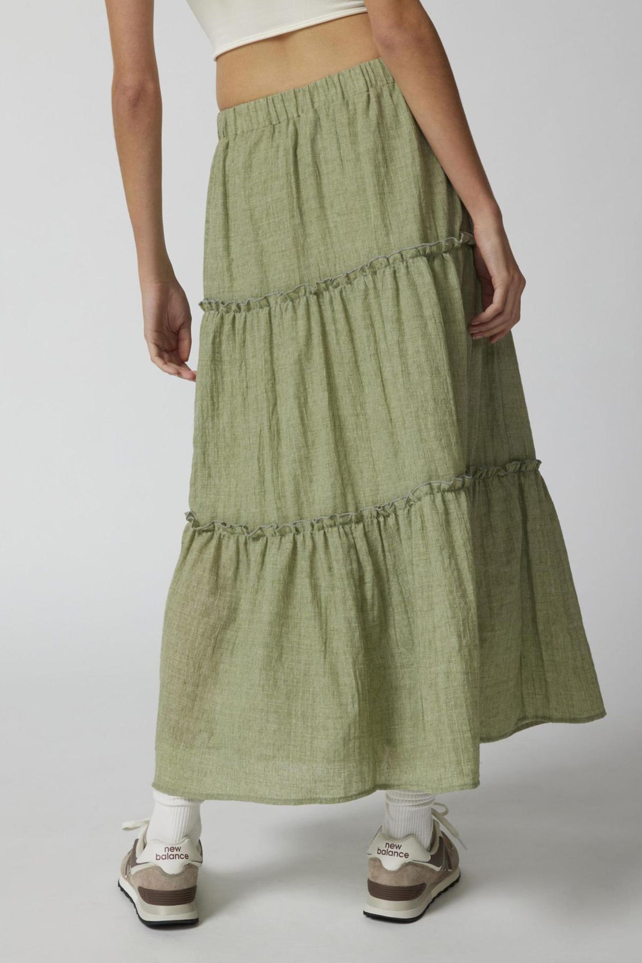 Solid Ruched Tiered Midi Skirt