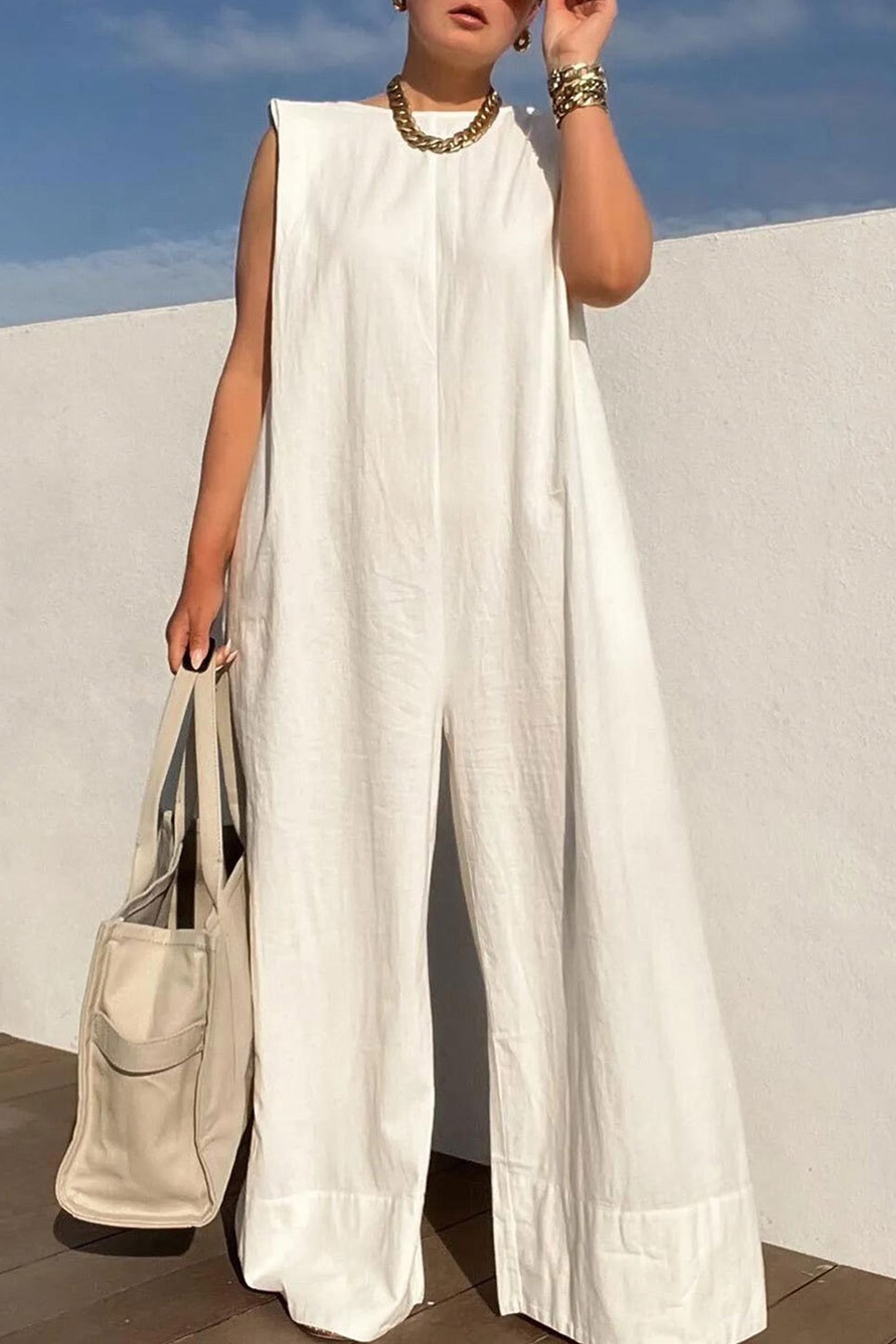 Solid Sleeveless Wide Leg Jumpsuits