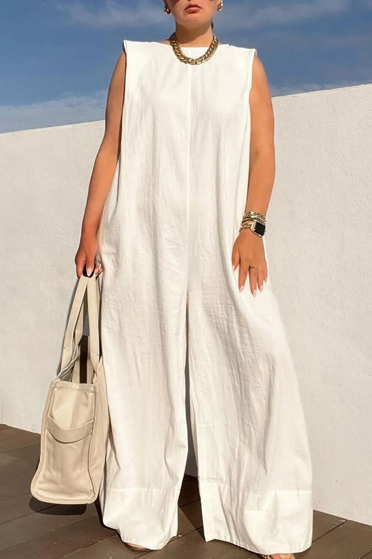 Solid Sleeveless Wide Leg Jumpsuits