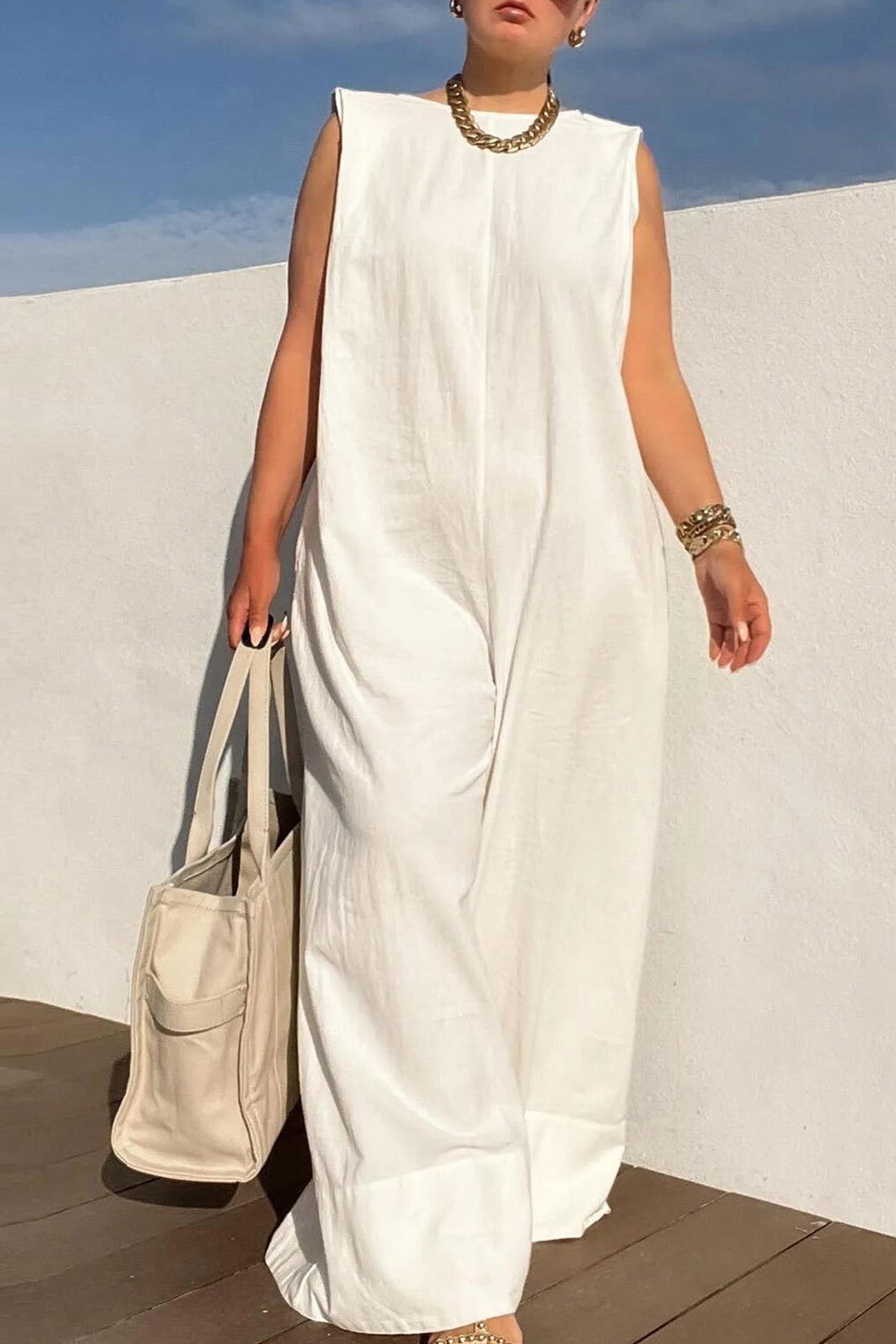 Solid Sleeveless Wide Leg Jumpsuits