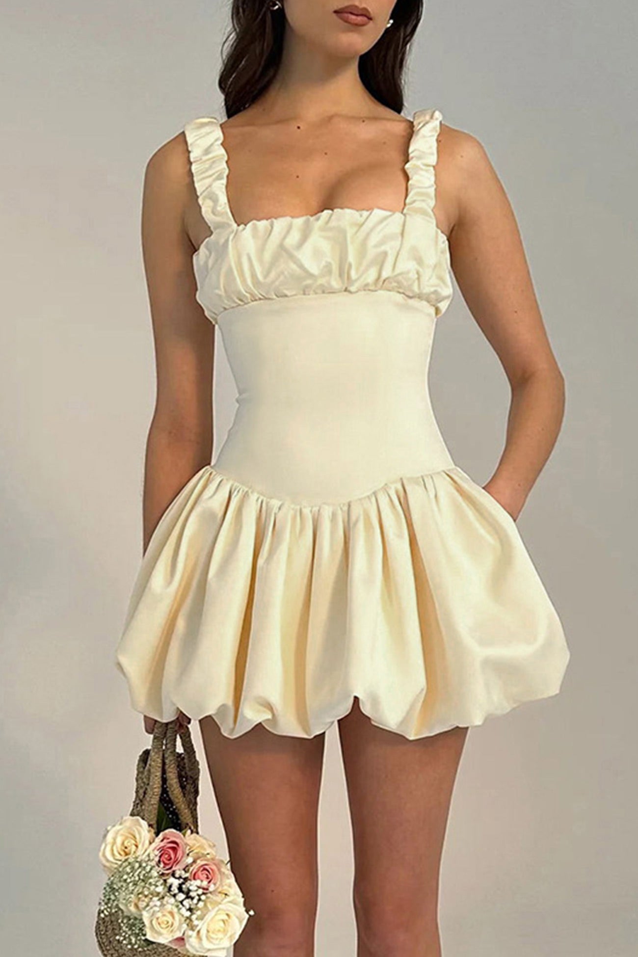 Solid Square Neck Corset Tutu Mini Dress