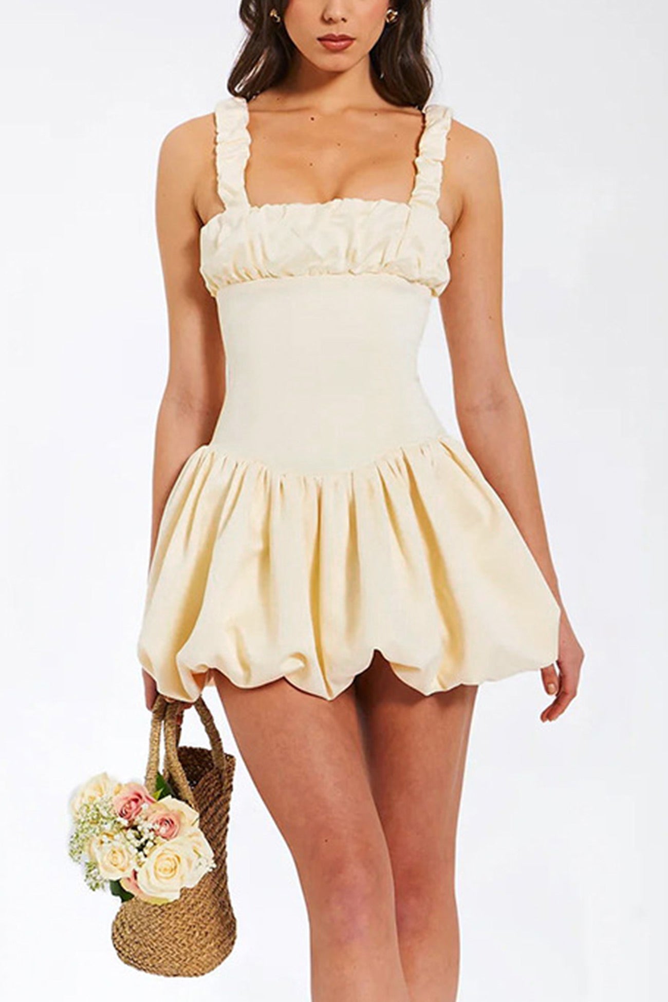 Solid Square Neck Corset Tutu Mini Dress