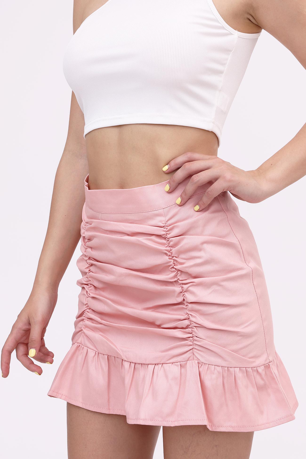 Solid Pleated Ruffled Skirt