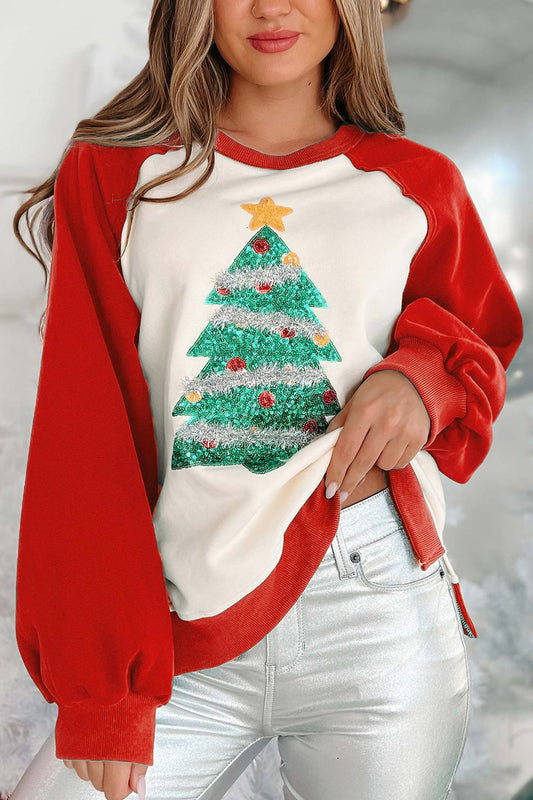 Splicing Sequins Christmas Trees Sweatshirt