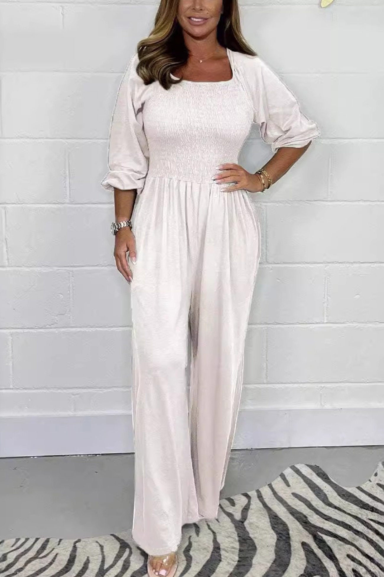 Square Neck Smocked Jumpsuits