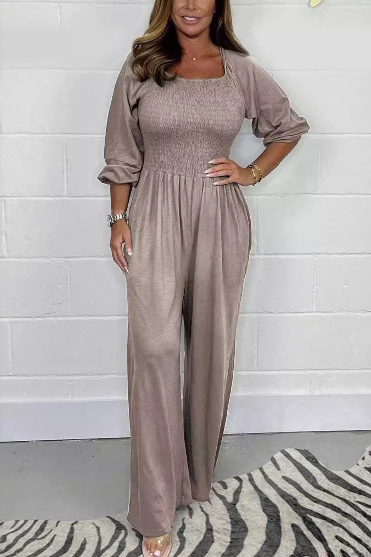 Square Neck Smocked Jumpsuits