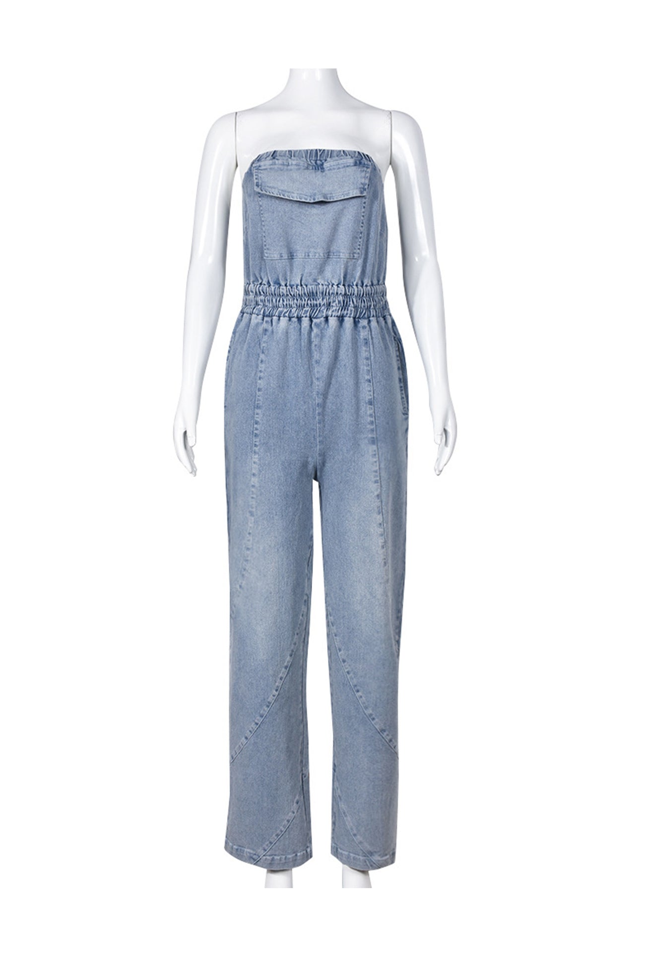 Strapless Elastic Waist Denim Jumpsuits