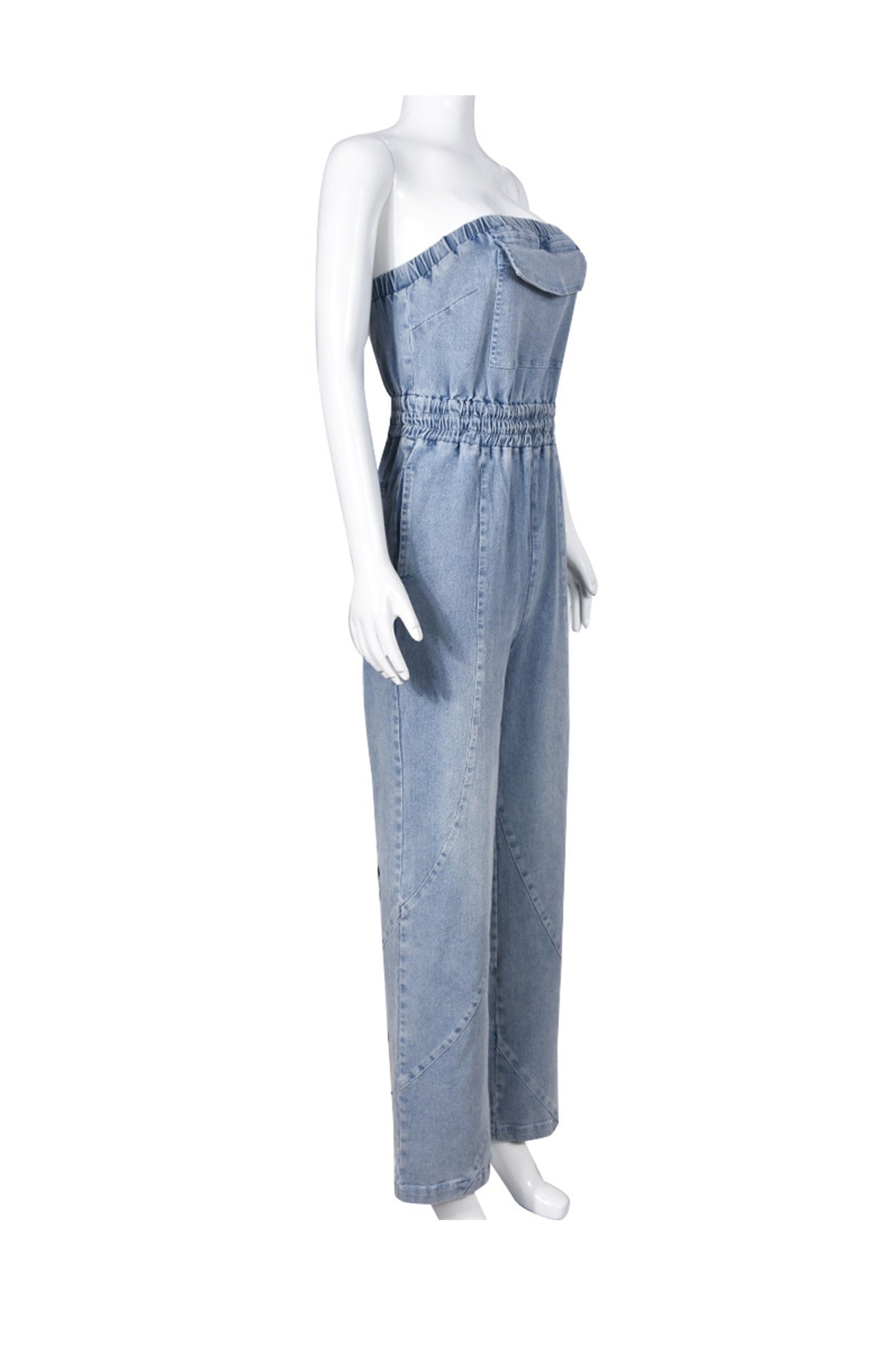 Strapless Elastic Waist Denim Jumpsuits