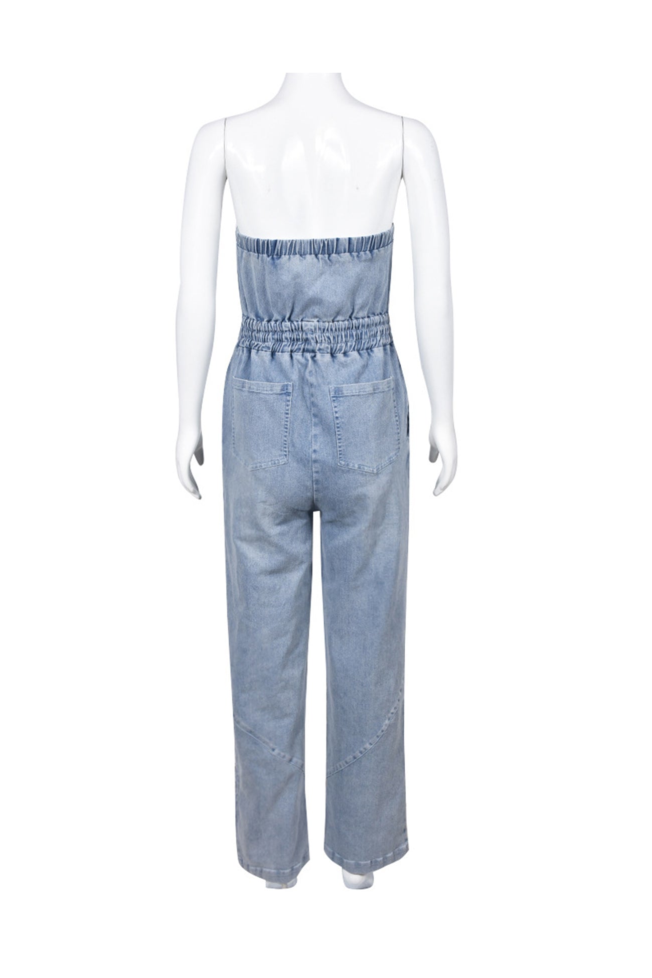 Strapless Elastic Waist Denim Jumpsuits