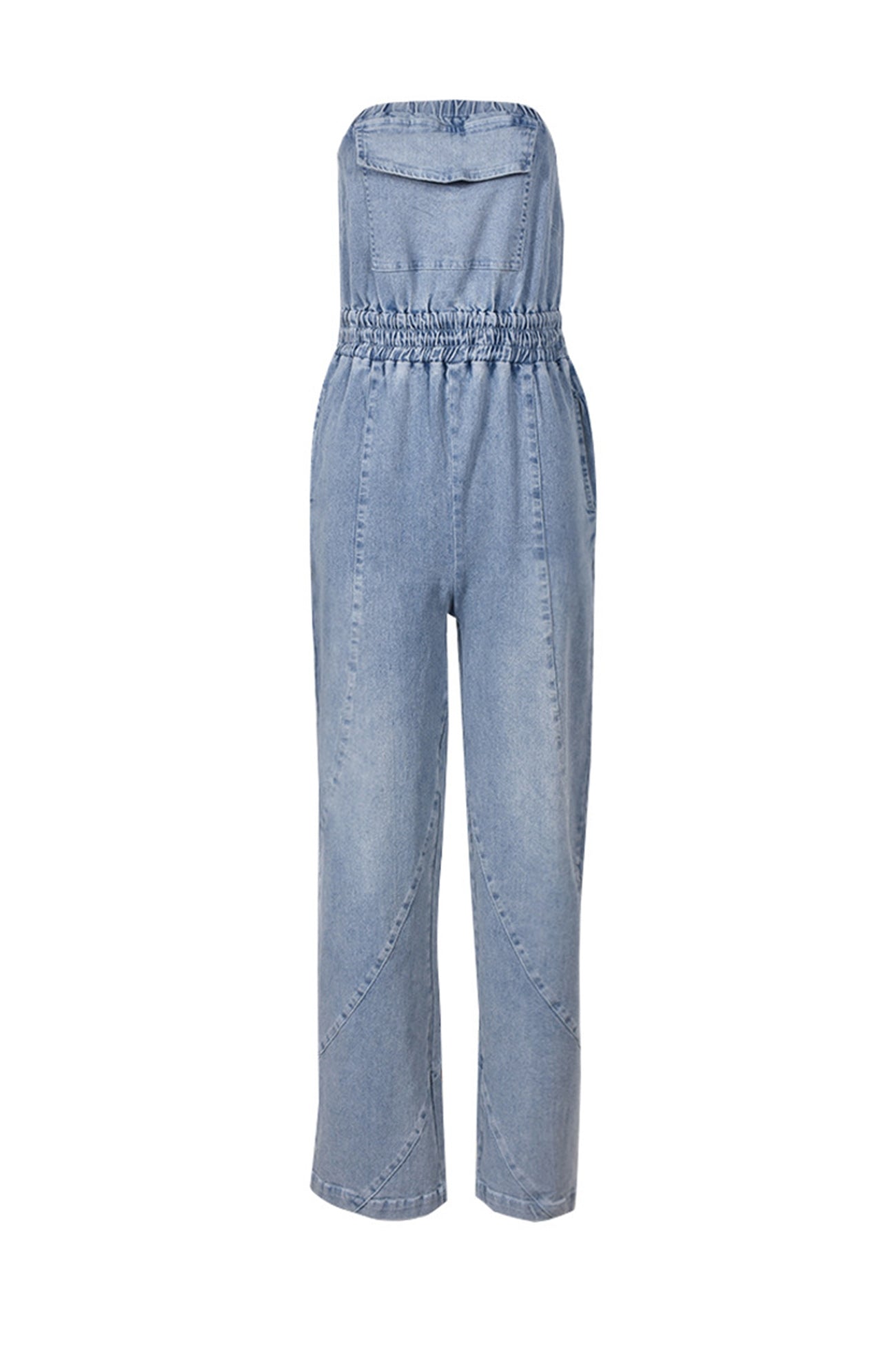 Strapless Elastic Waist Denim Jumpsuits