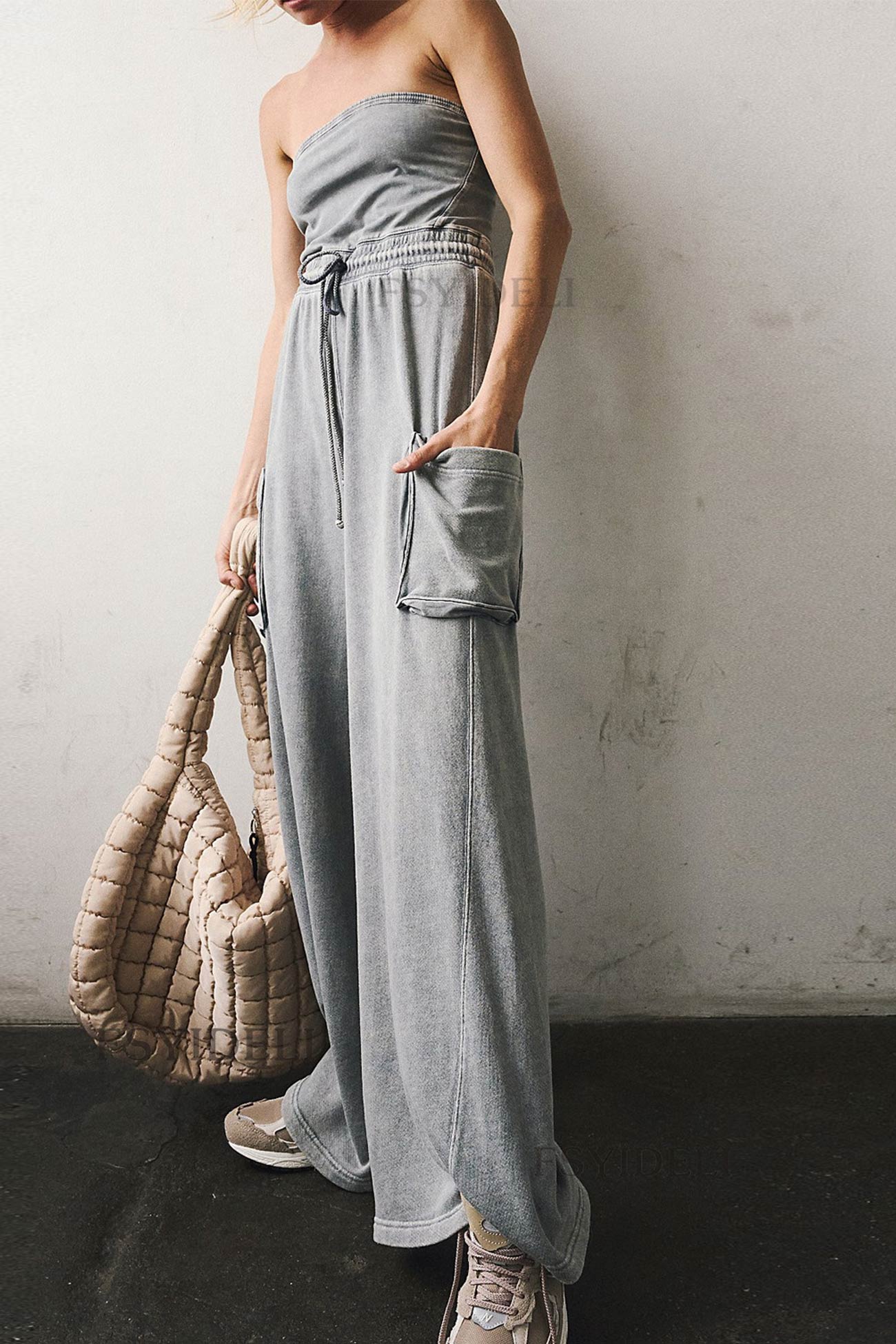 Strapless Tie-waist Pocketed Jumpsuits