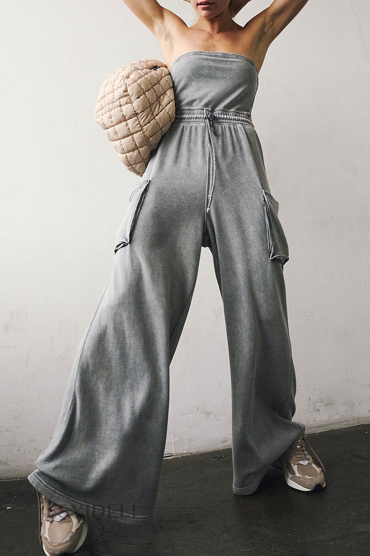 Strapless Tie-waist Pocketed Jumpsuits