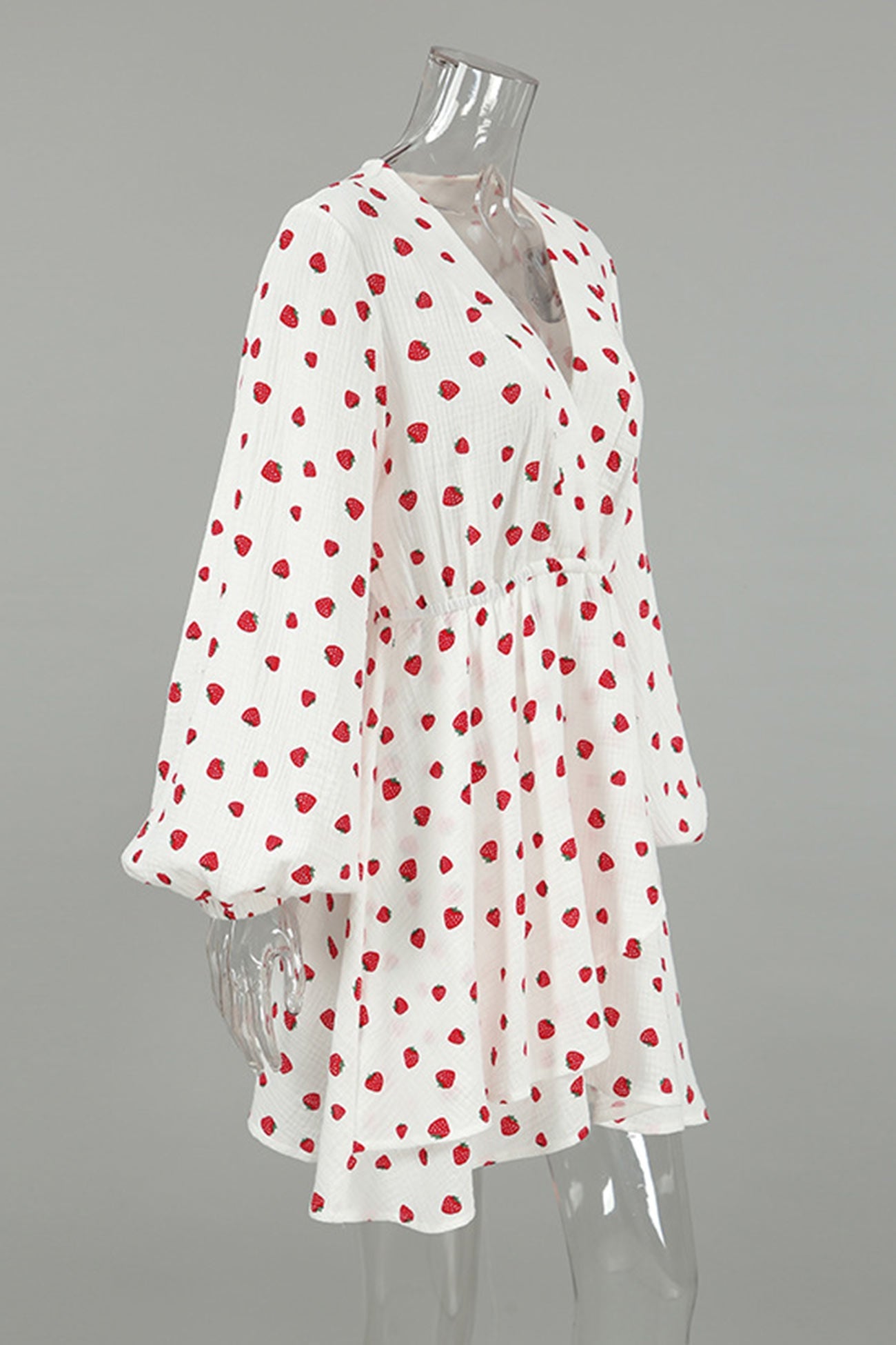 Strawberry Print Puff Sleeve Cotton Dress