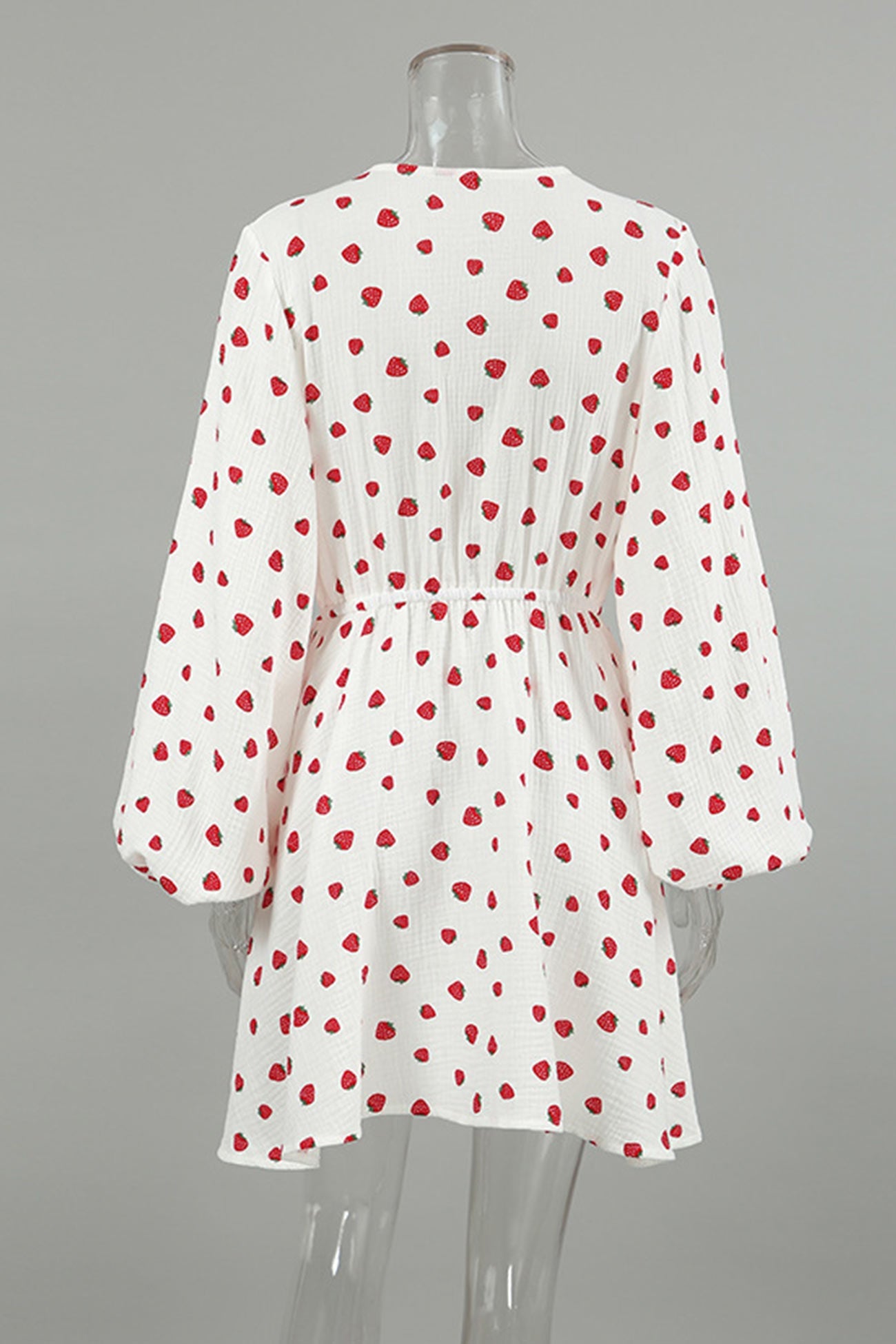 Strawberry Print Puff Sleeve Cotton Dress