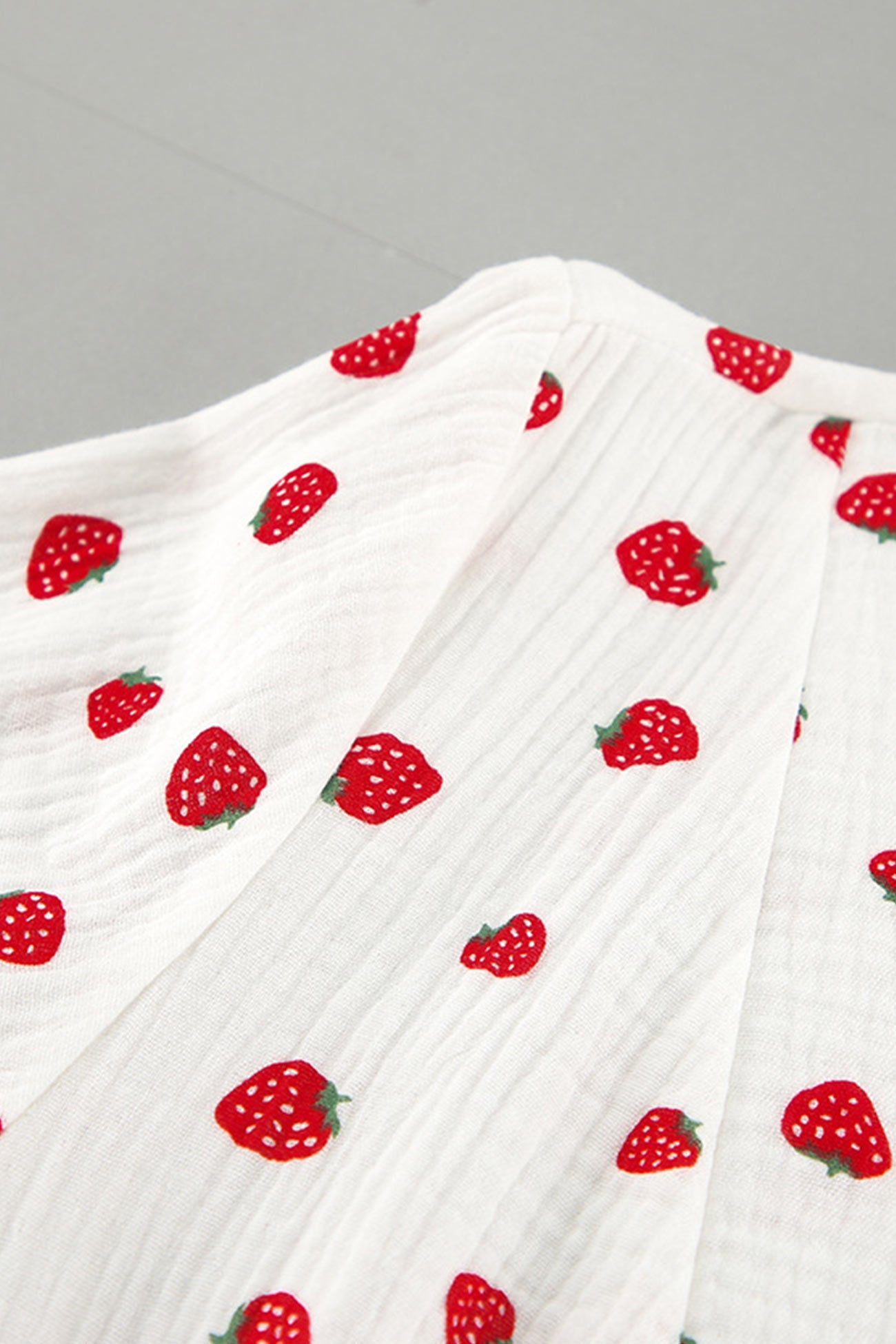 Strawberry Print Puff Sleeve Cotton Dress