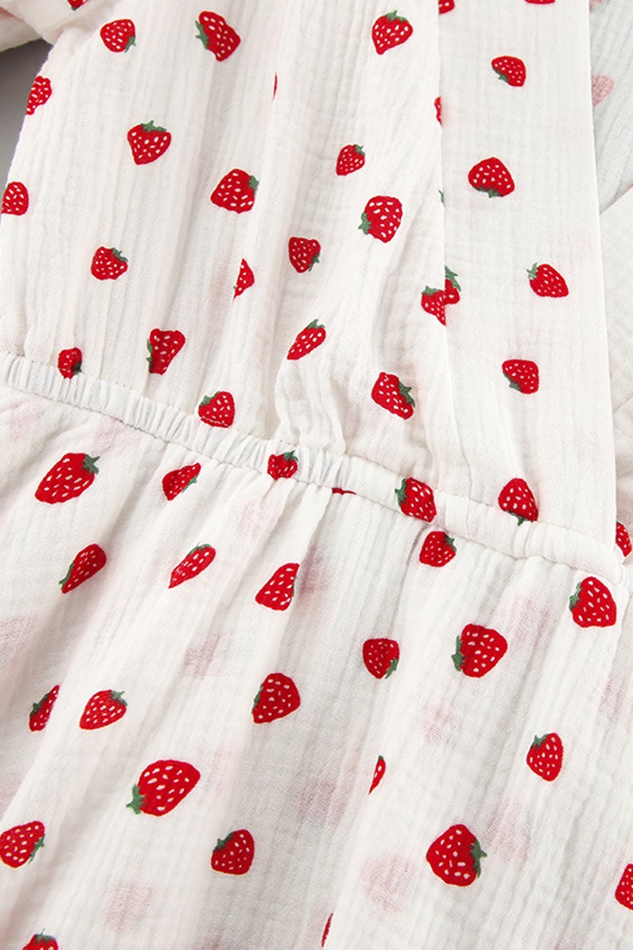 Strawberry Print Puff Sleeve Cotton Dress