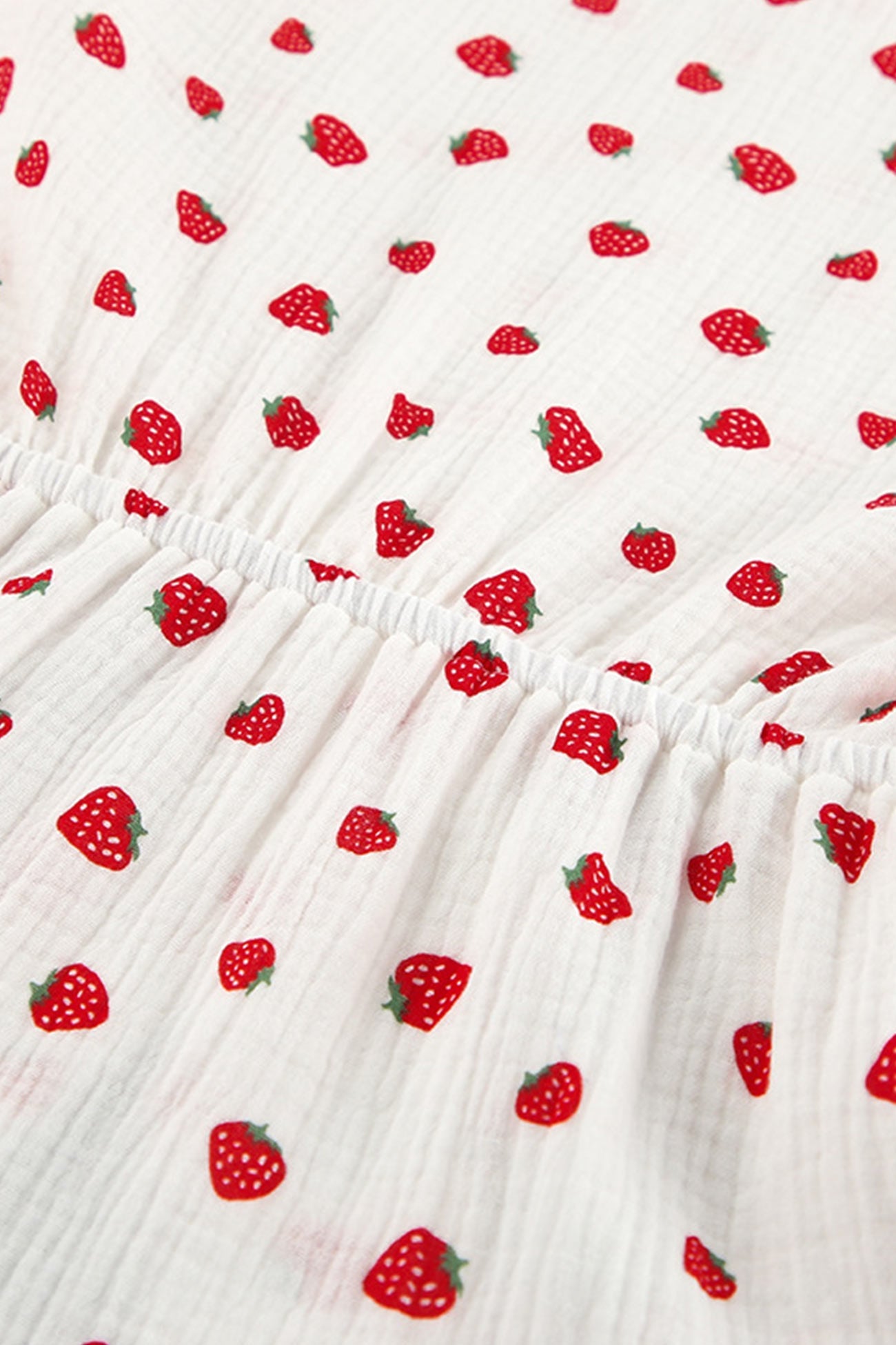 Strawberry Print Puff Sleeve Cotton Dress