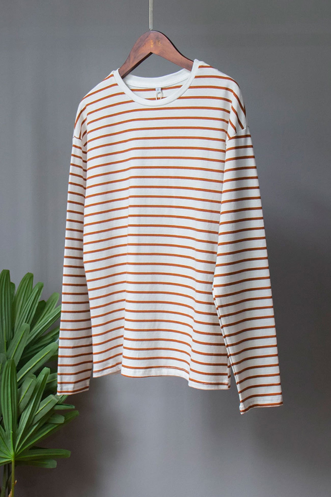 Striped Crew Neck Long Sleeve Cotton T-shirt