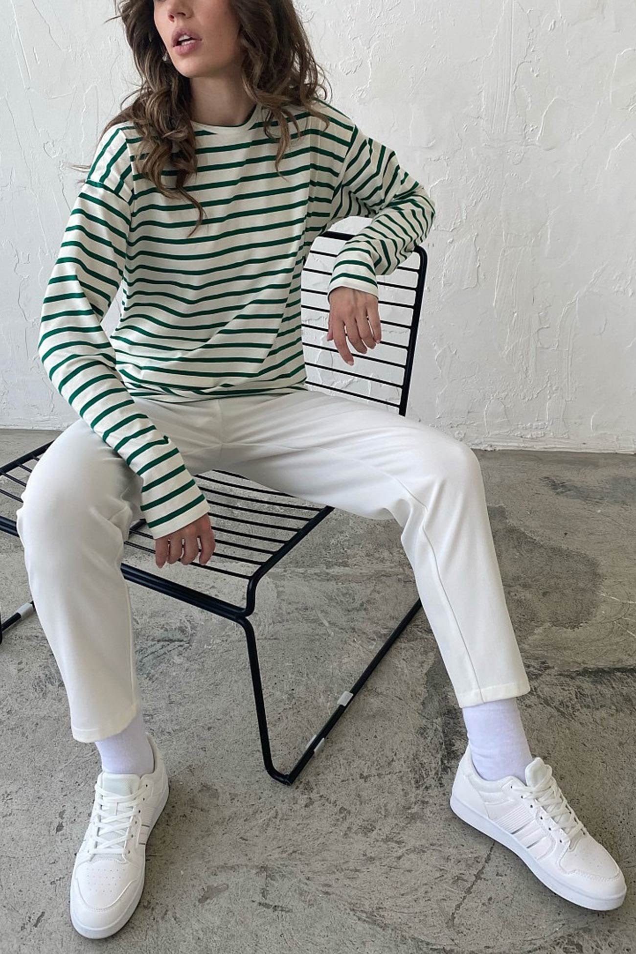 Striped Crew Neck Long Sleeve Cotton T-shirt