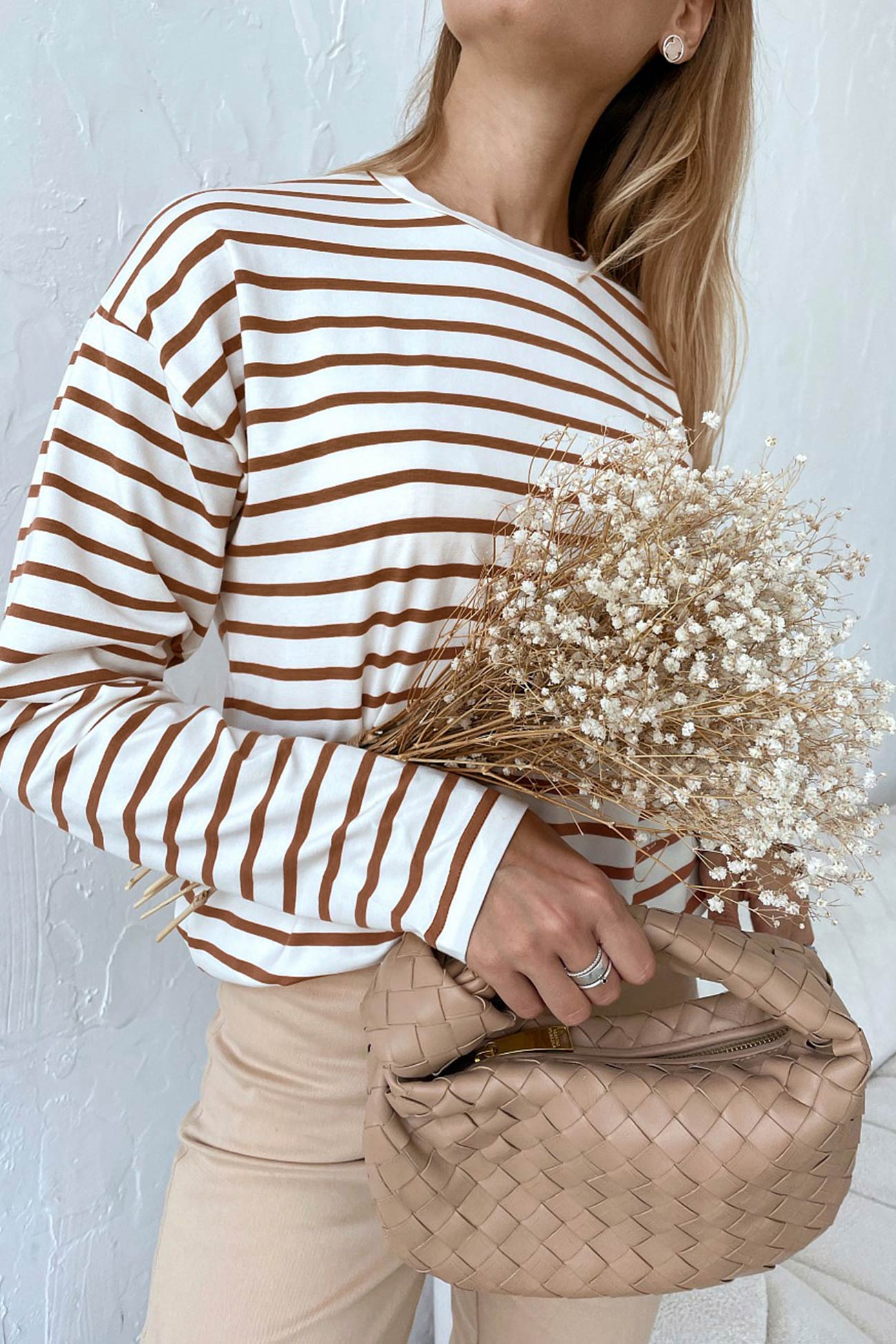 Striped Crew Neck Long Sleeve Cotton T-shirt