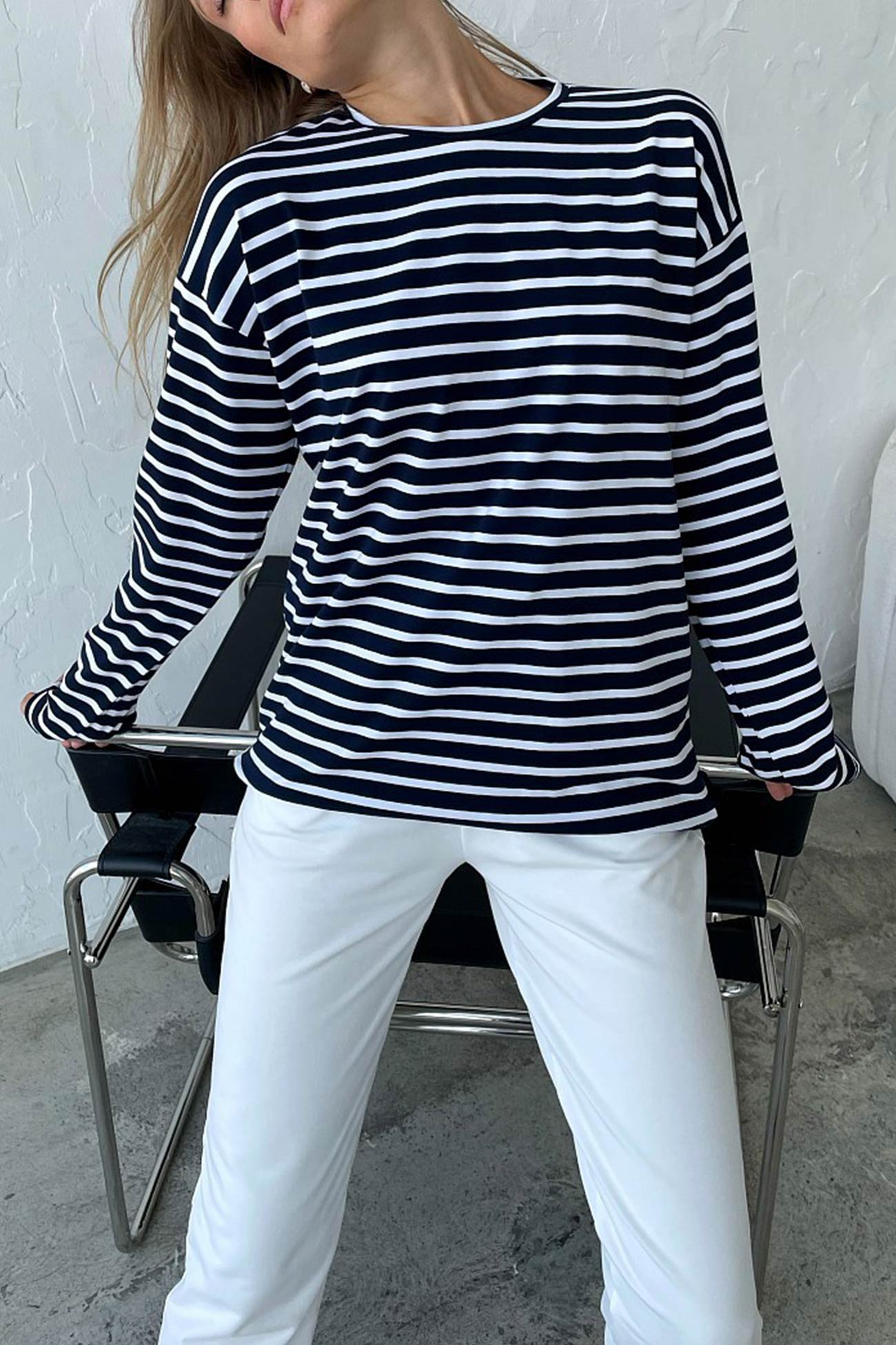 Striped Crew Neck Long Sleeve Cotton T-shirt