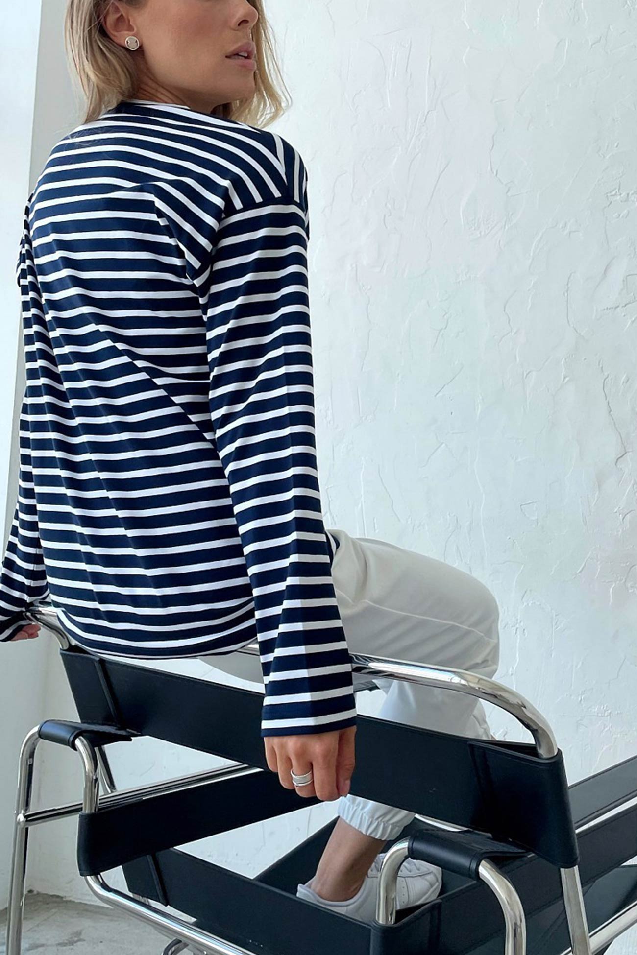 Striped Crew Neck Long Sleeve Cotton T-shirt