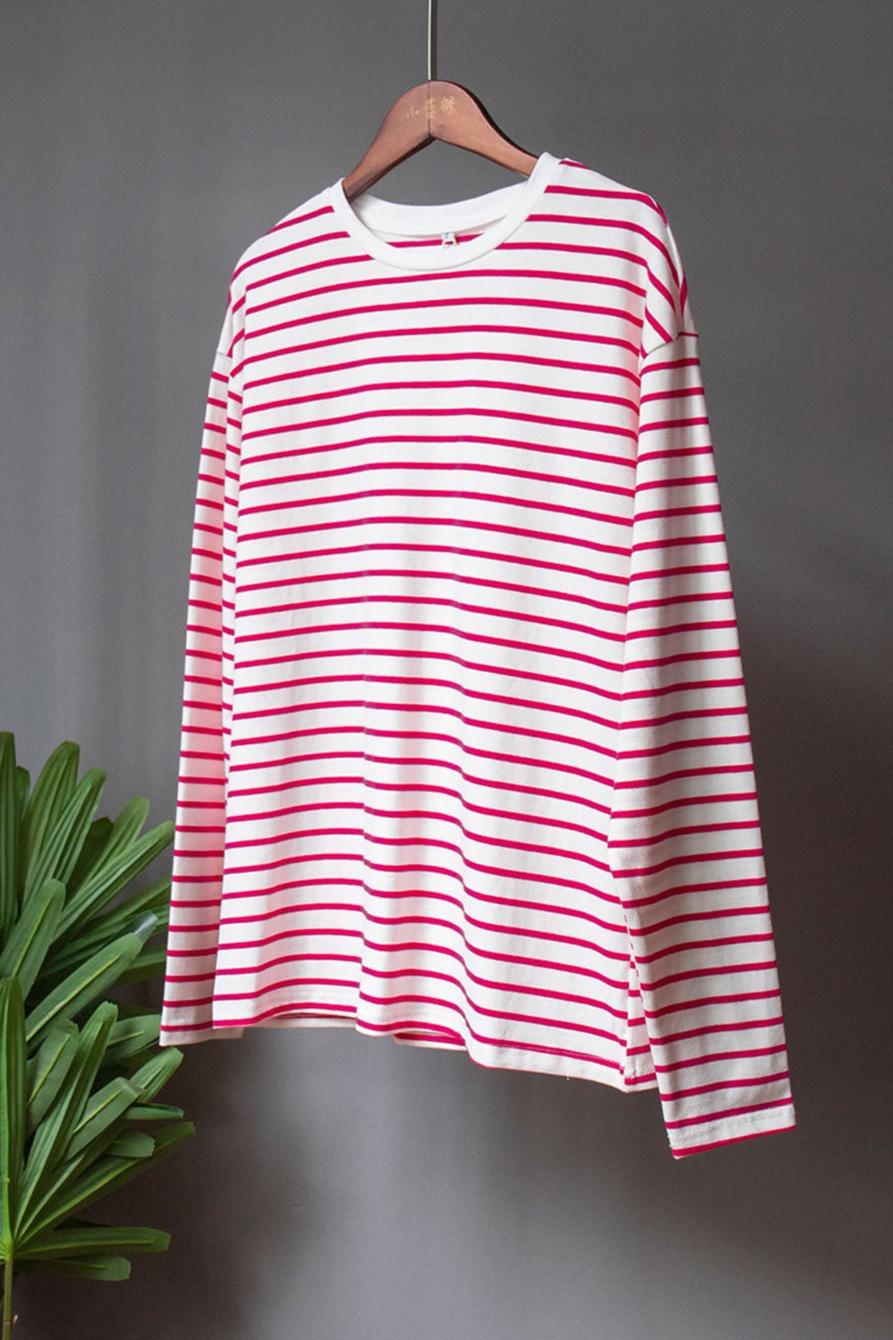 Striped Crew Neck Long Sleeve Cotton T-shirt