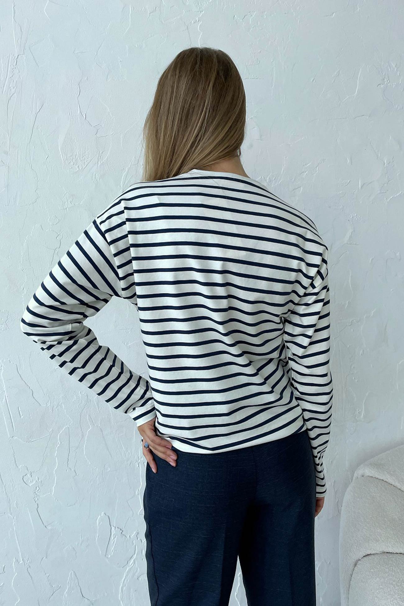 Striped Crew Neck Long Sleeve Cotton T-shirt