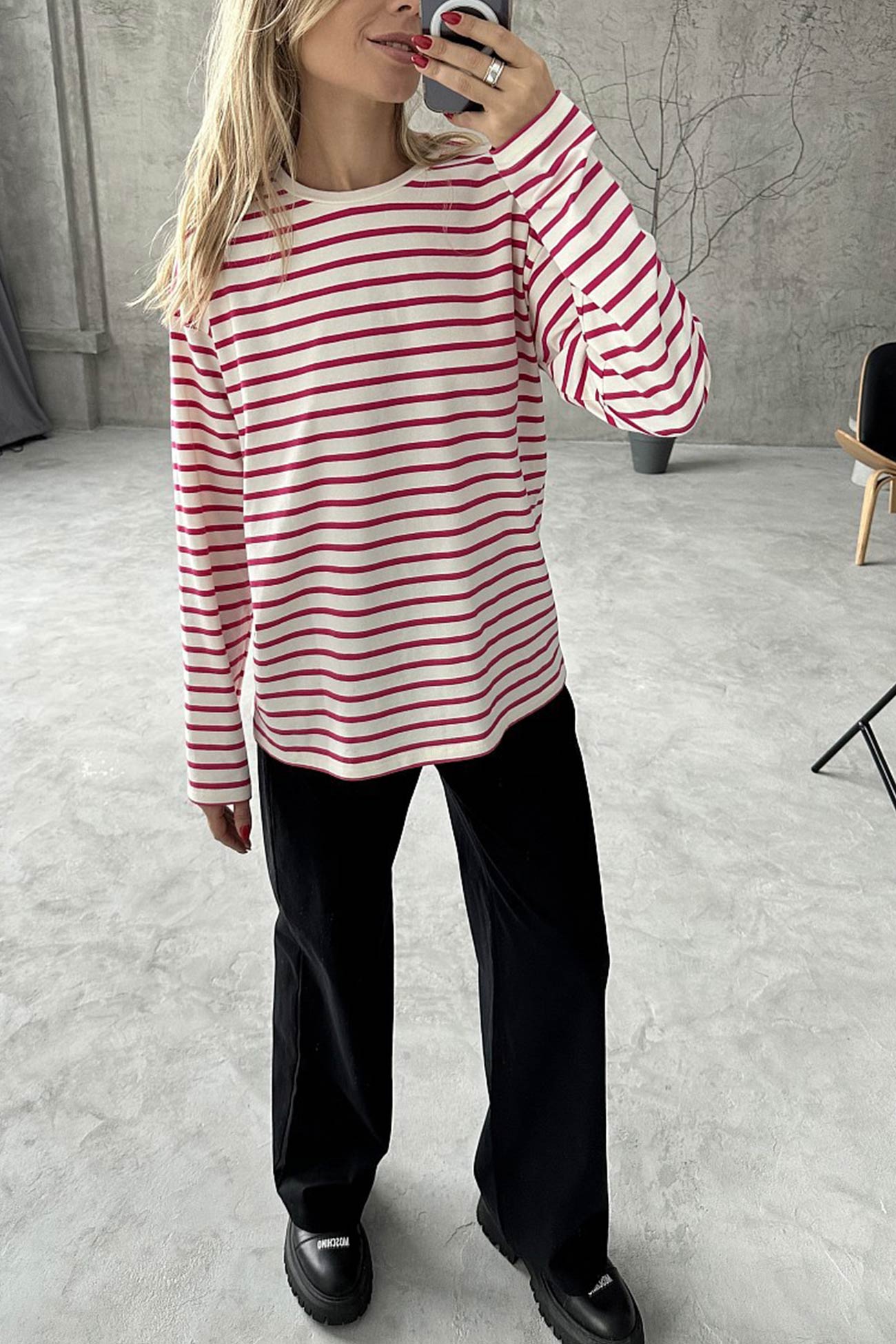 Striped Crew Neck Long Sleeve Cotton T-shirt