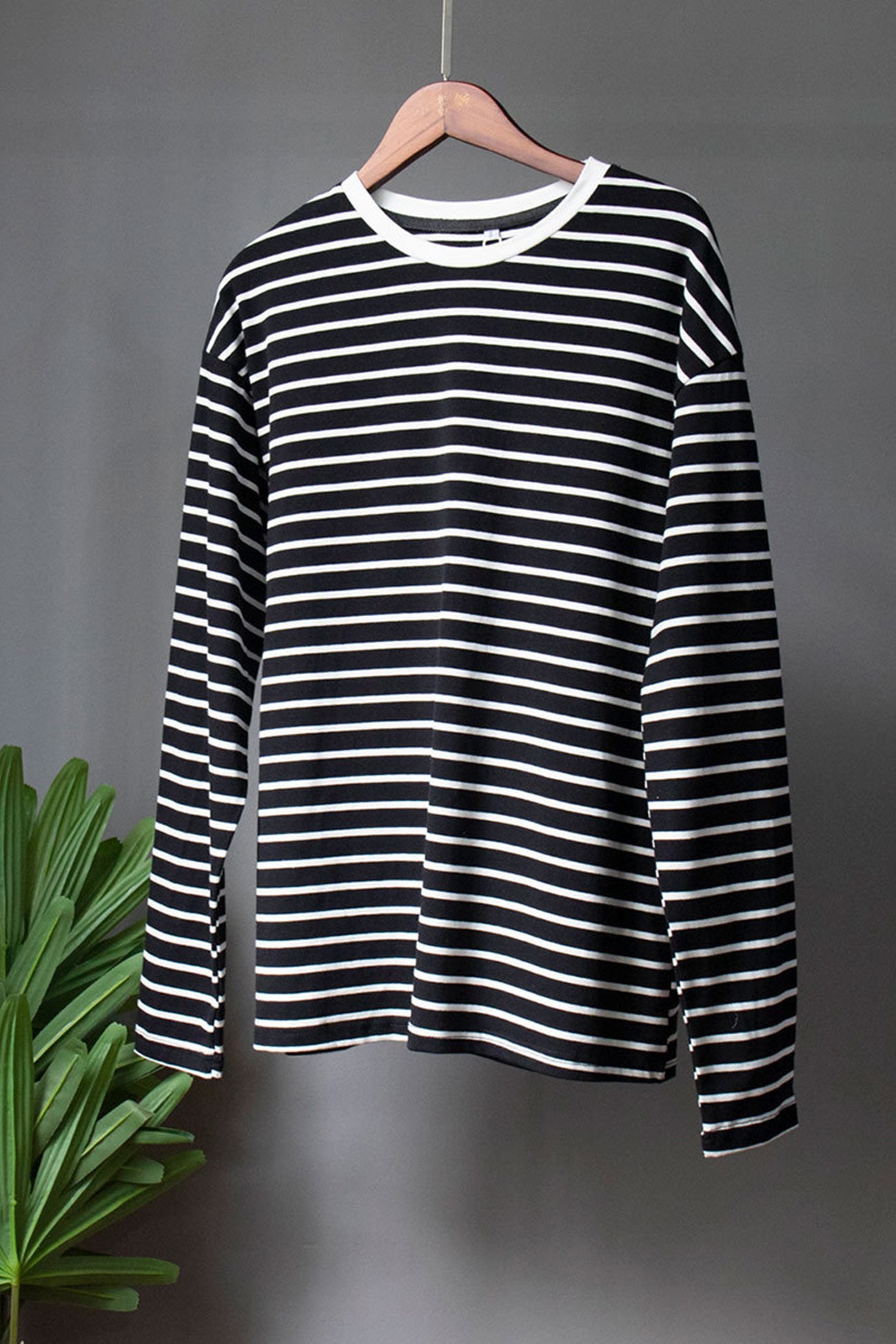 Striped Crew Neck Long Sleeve Cotton T-shirt