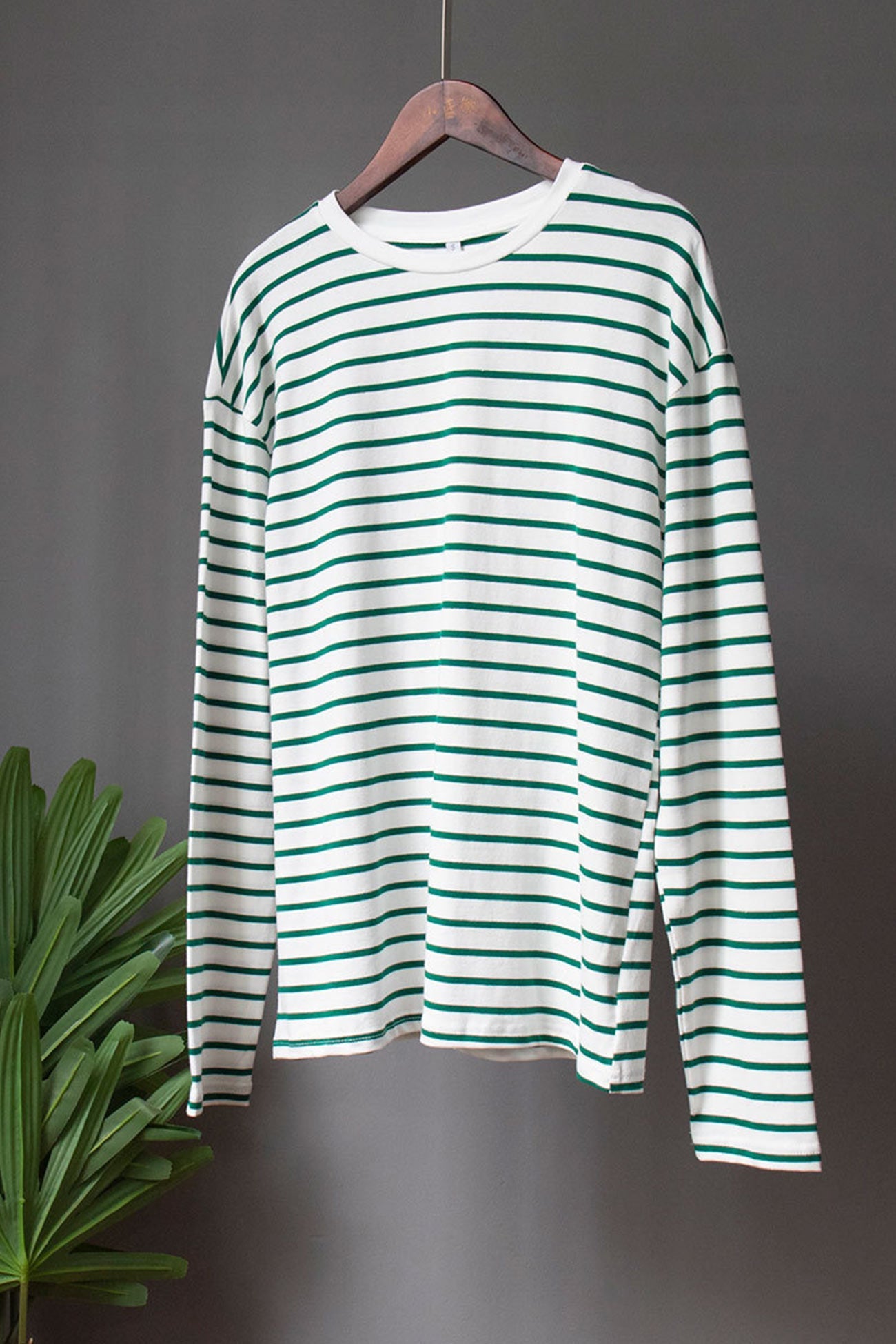 Striped Crew Neck Long Sleeve Cotton T-shirt