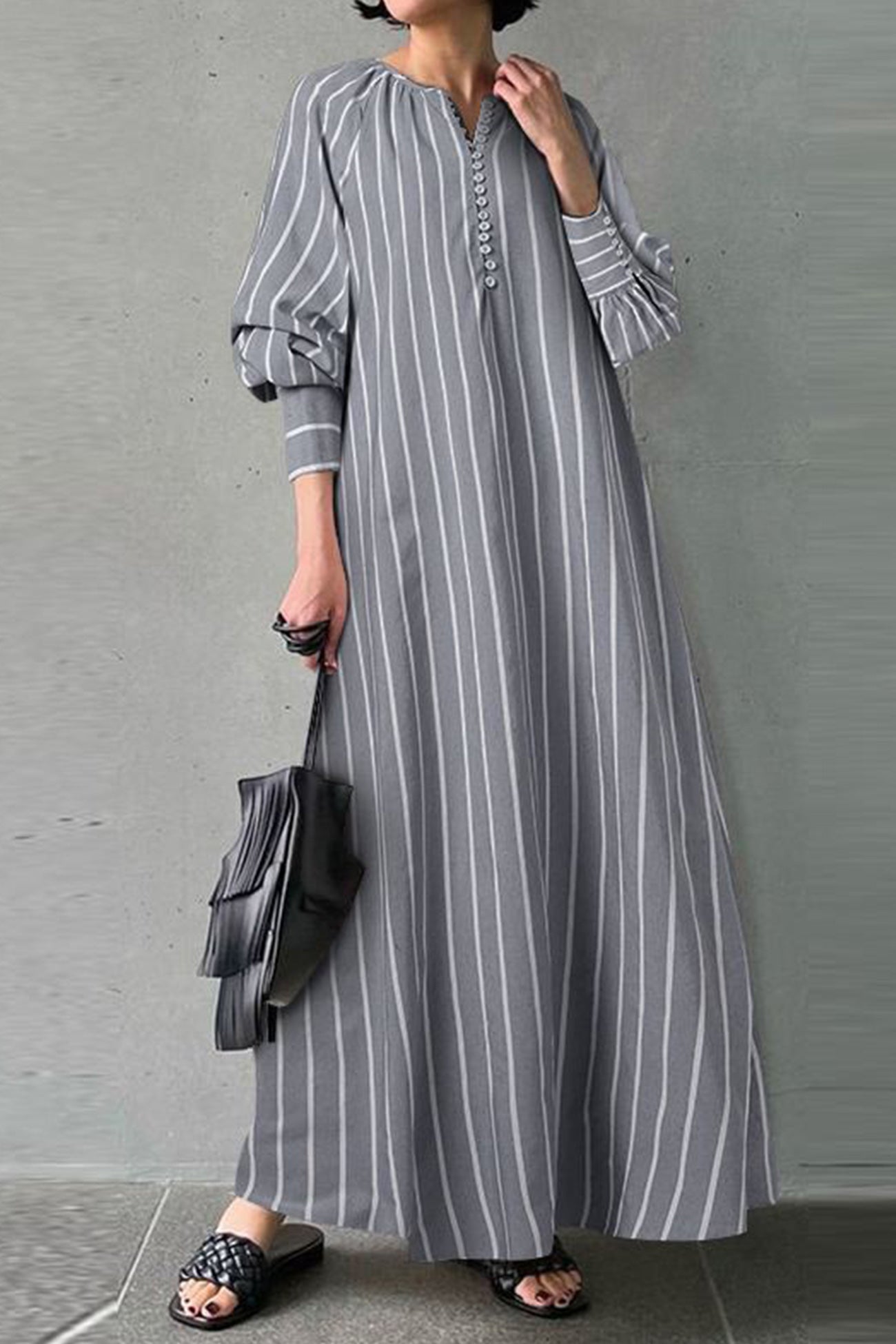 Striped Crew Neck Shirt Dress