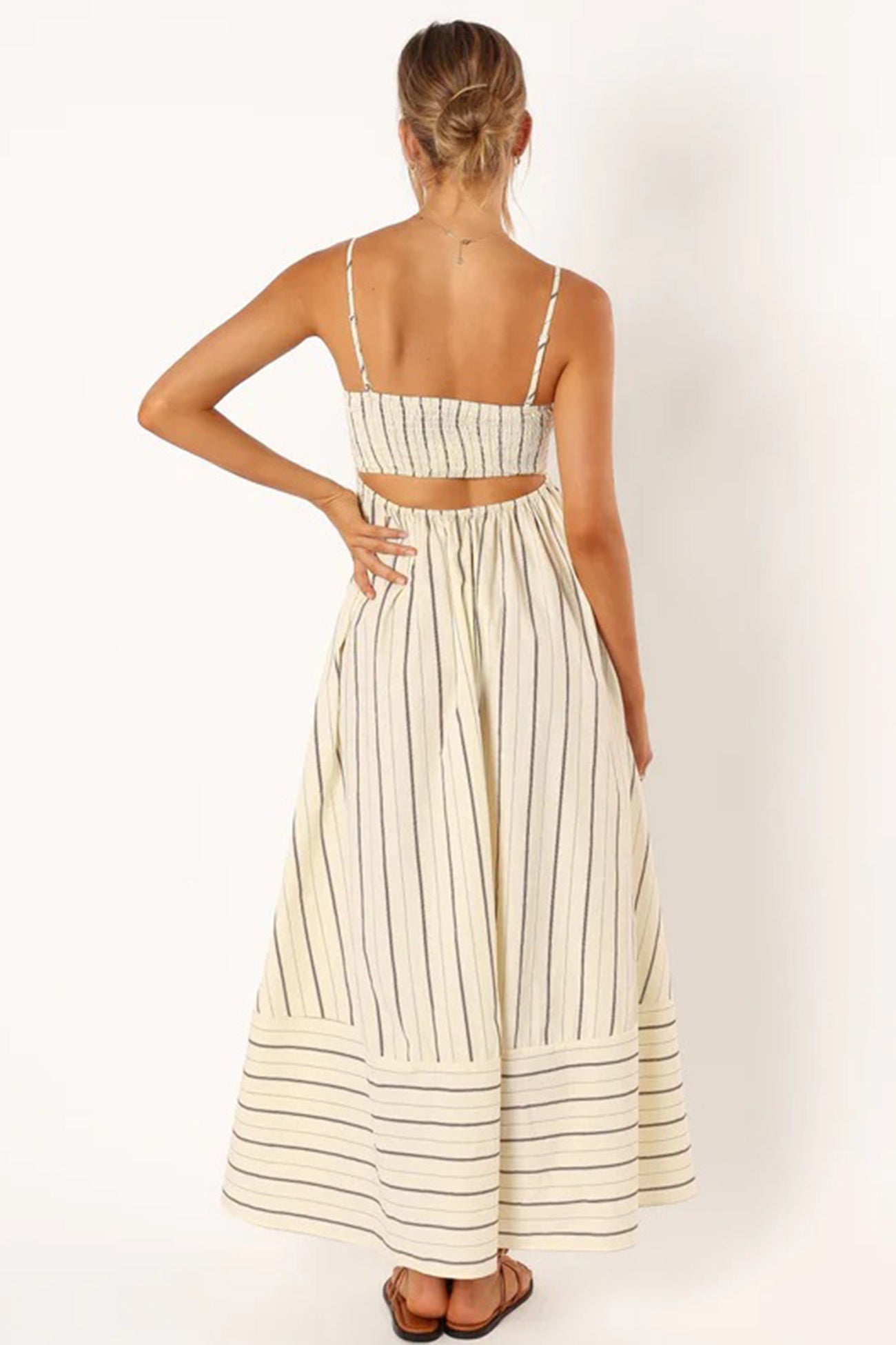 Striped Smocked Cutout Cami Dress