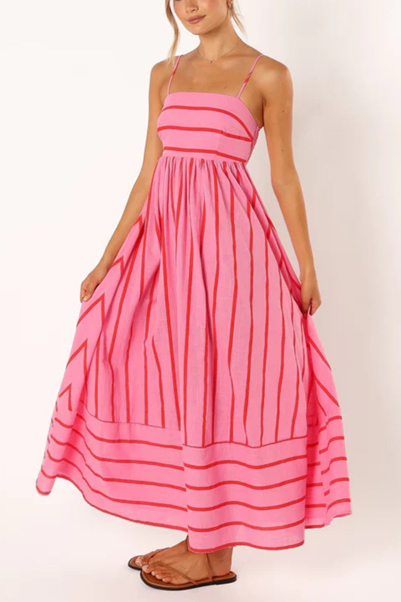 Striped Smocked Cutout Cami Dress