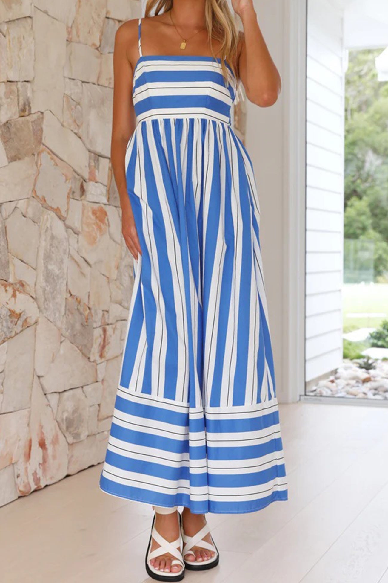 Striped Smocked Cutout Cami Dress