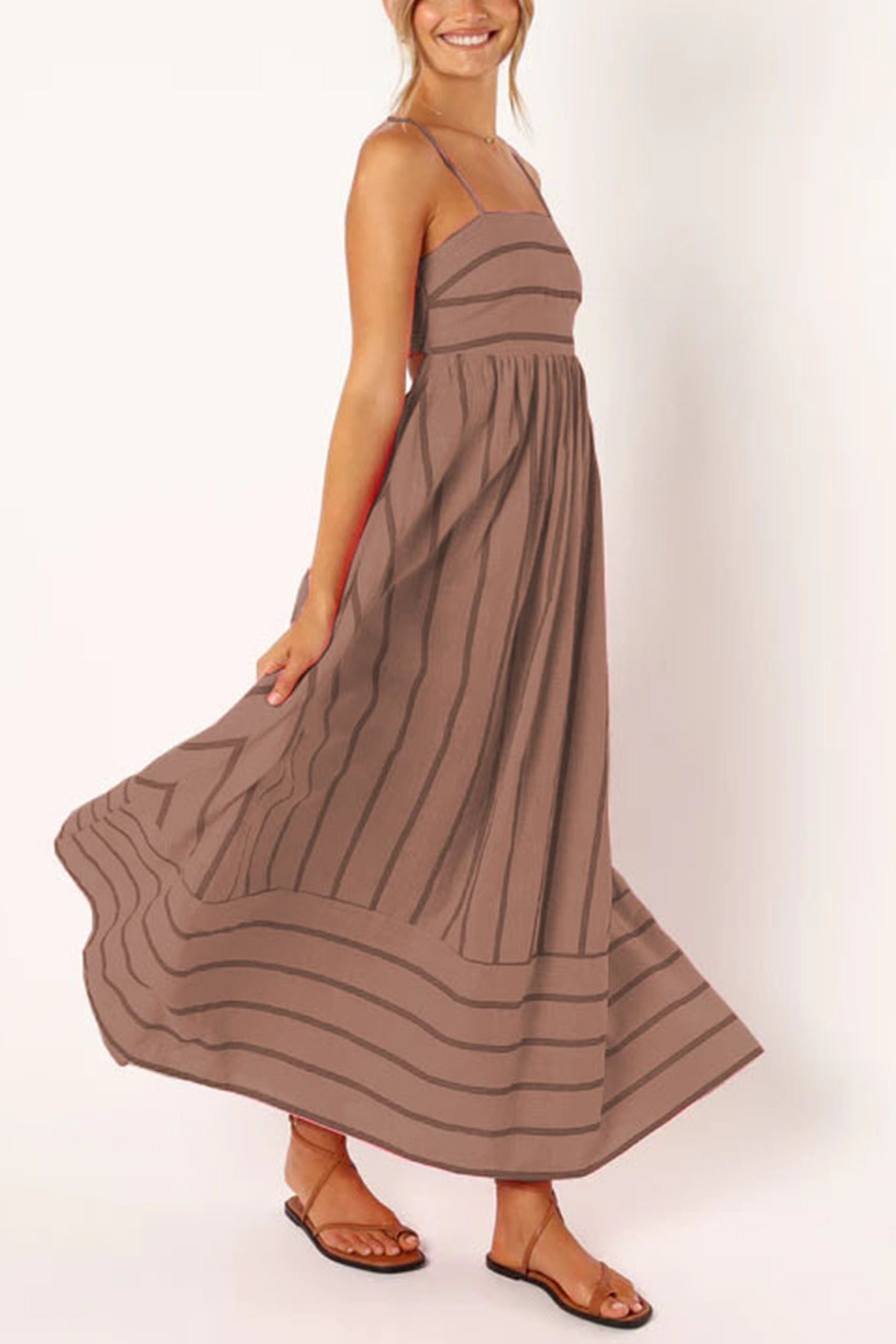 Striped Smocked Cutout Cami Dress