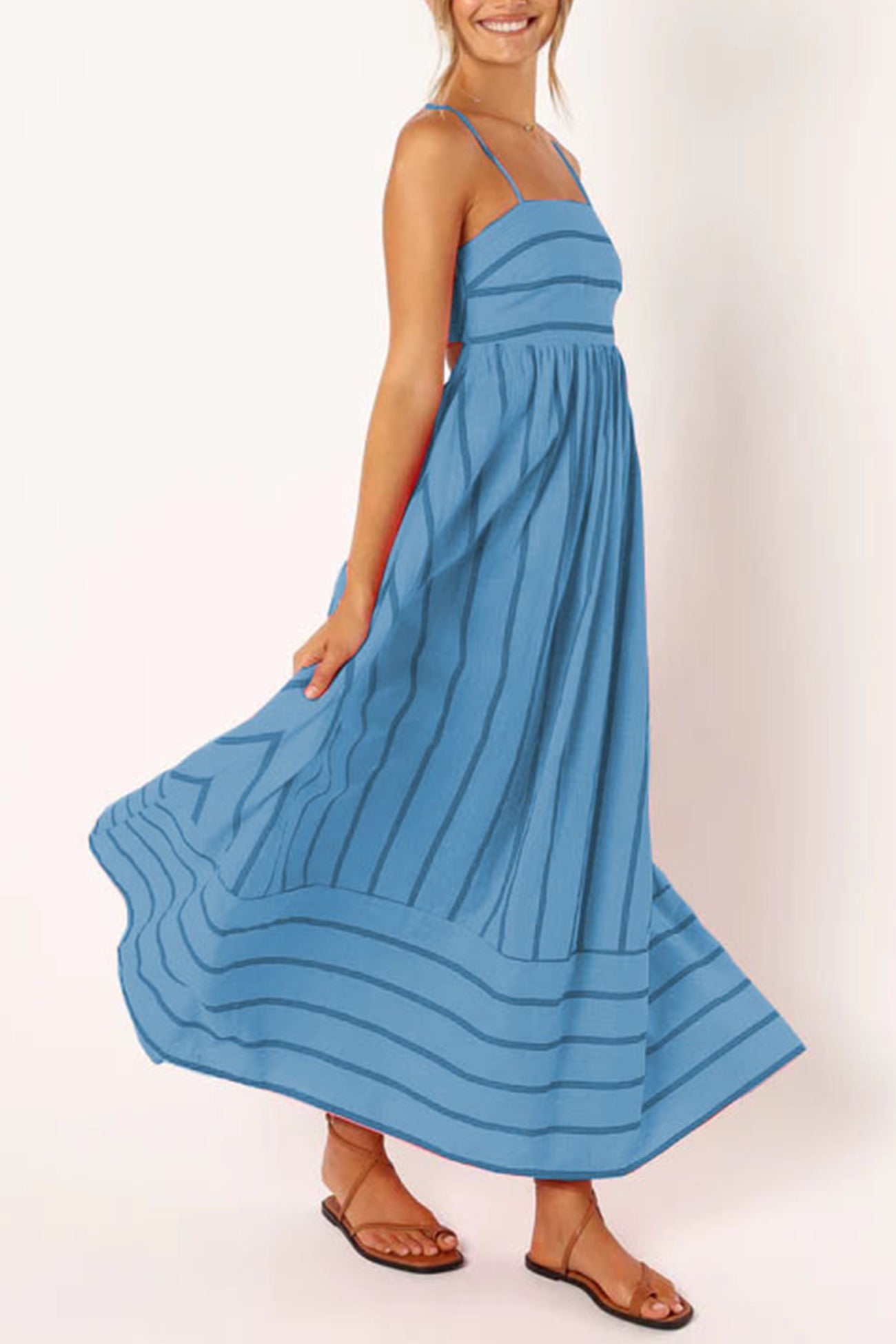 Striped Smocked Cutout Cami Dress