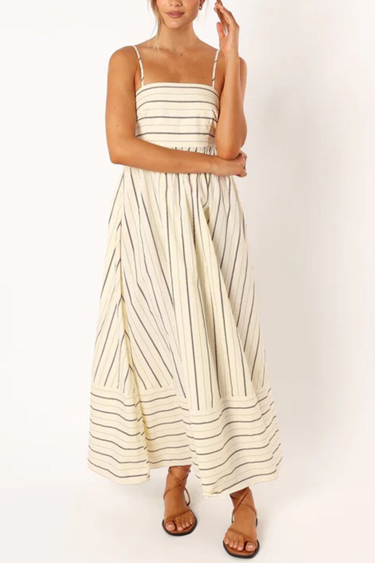 Striped Smocked Cutout Cami Dress